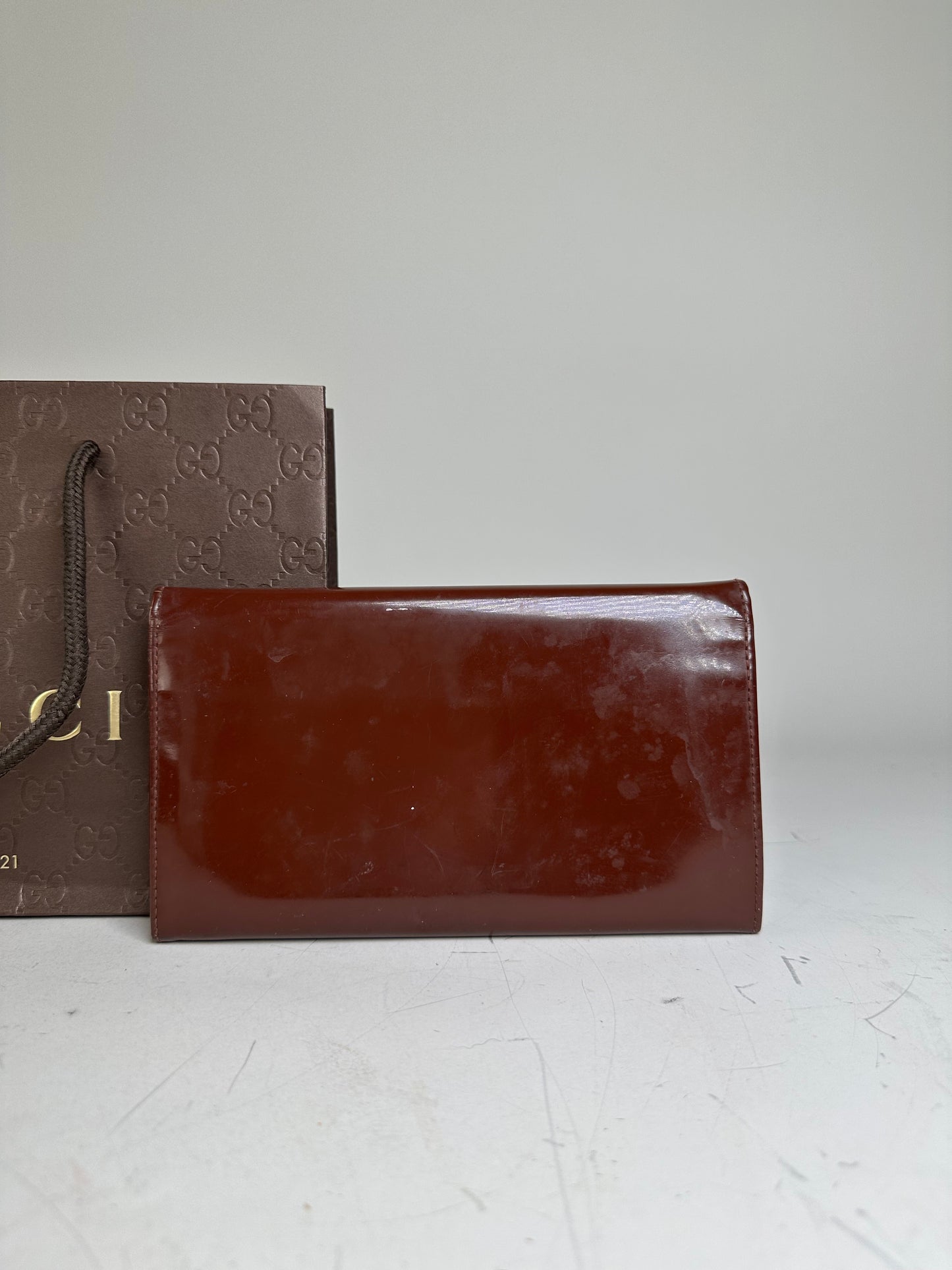 Vintage Gucci Leather Wallet Burgundy Gold Clasp