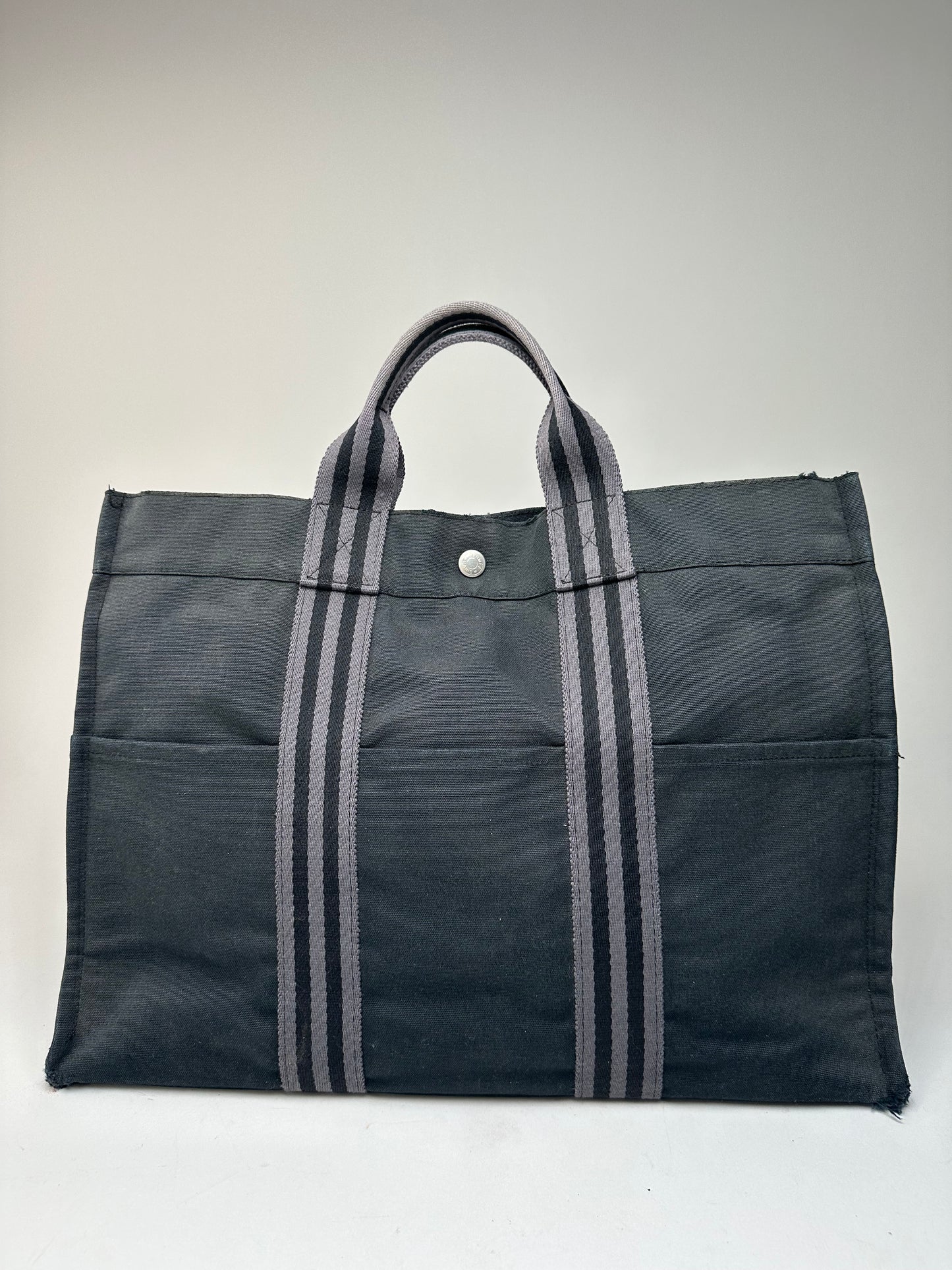 Vintage Hermes Canvas Tote Bag Black Grey