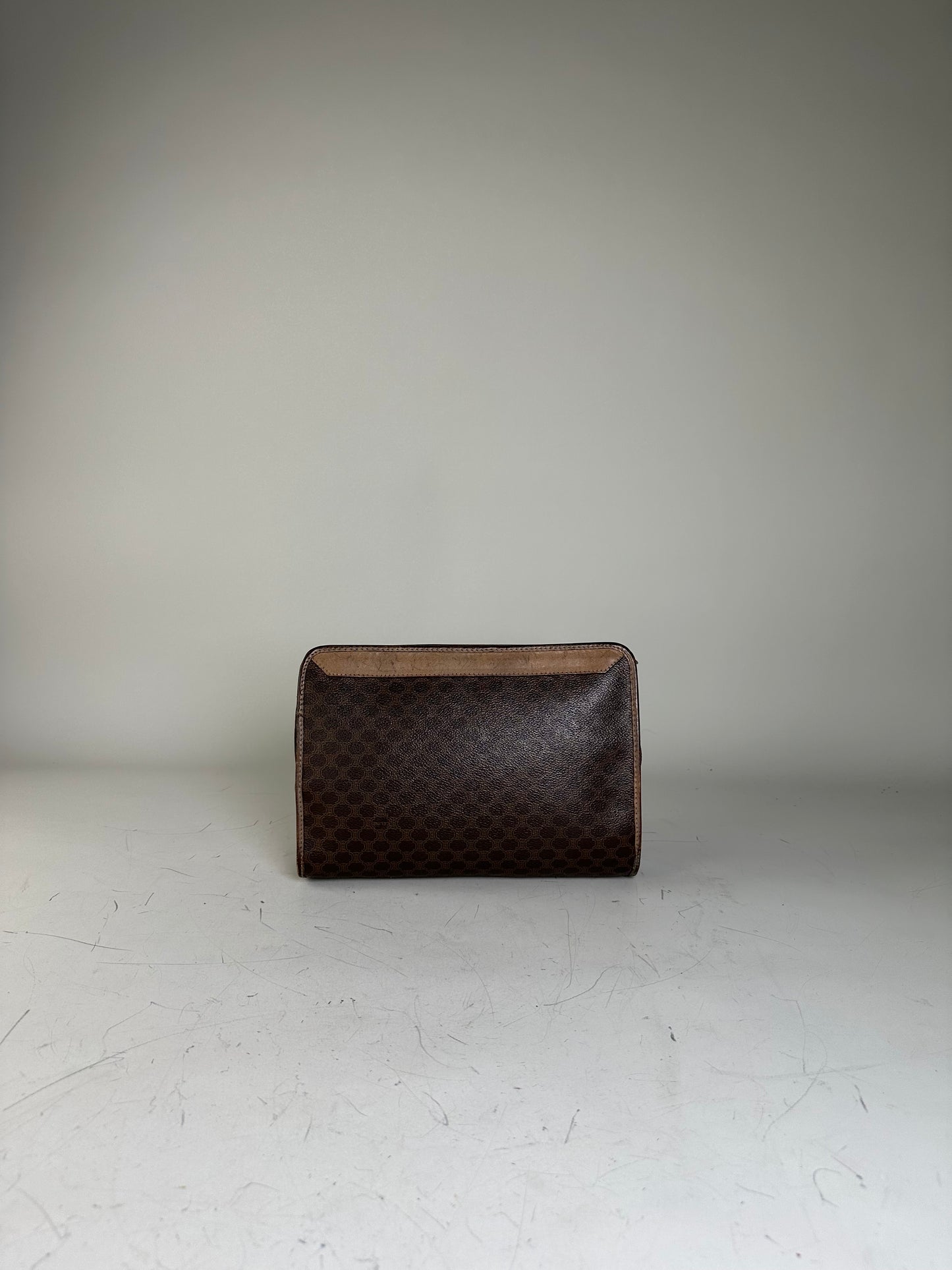 Vintage Celine Coated Canvas Clutch Bag Brown Tan Gold