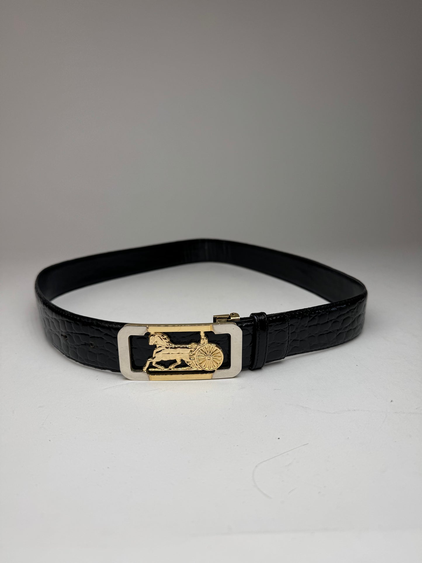 Vintage Crocodile emblossed Leather belt Black