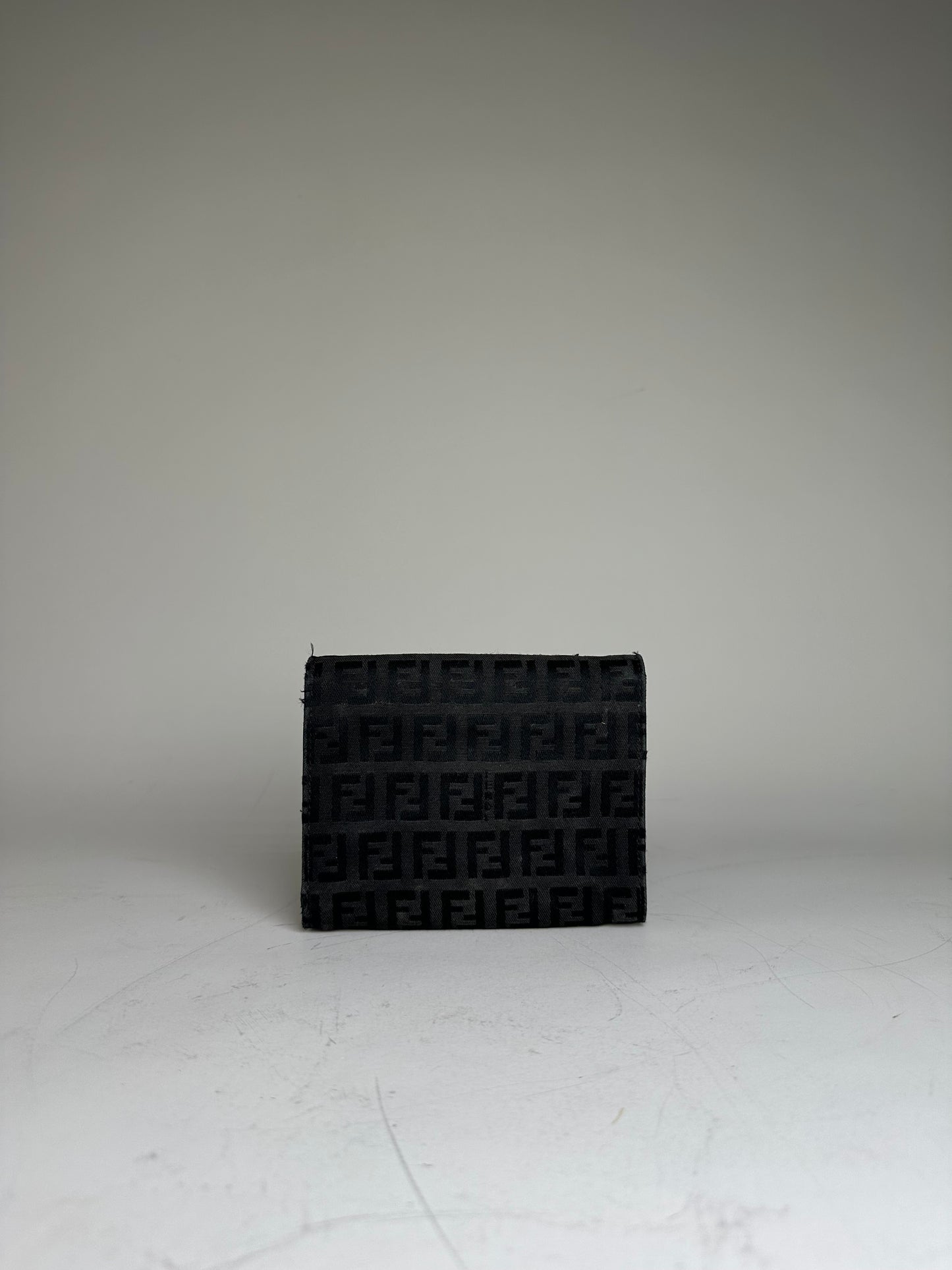 Vintage Fendi FF Monogram Canvas Wallet Black Silver