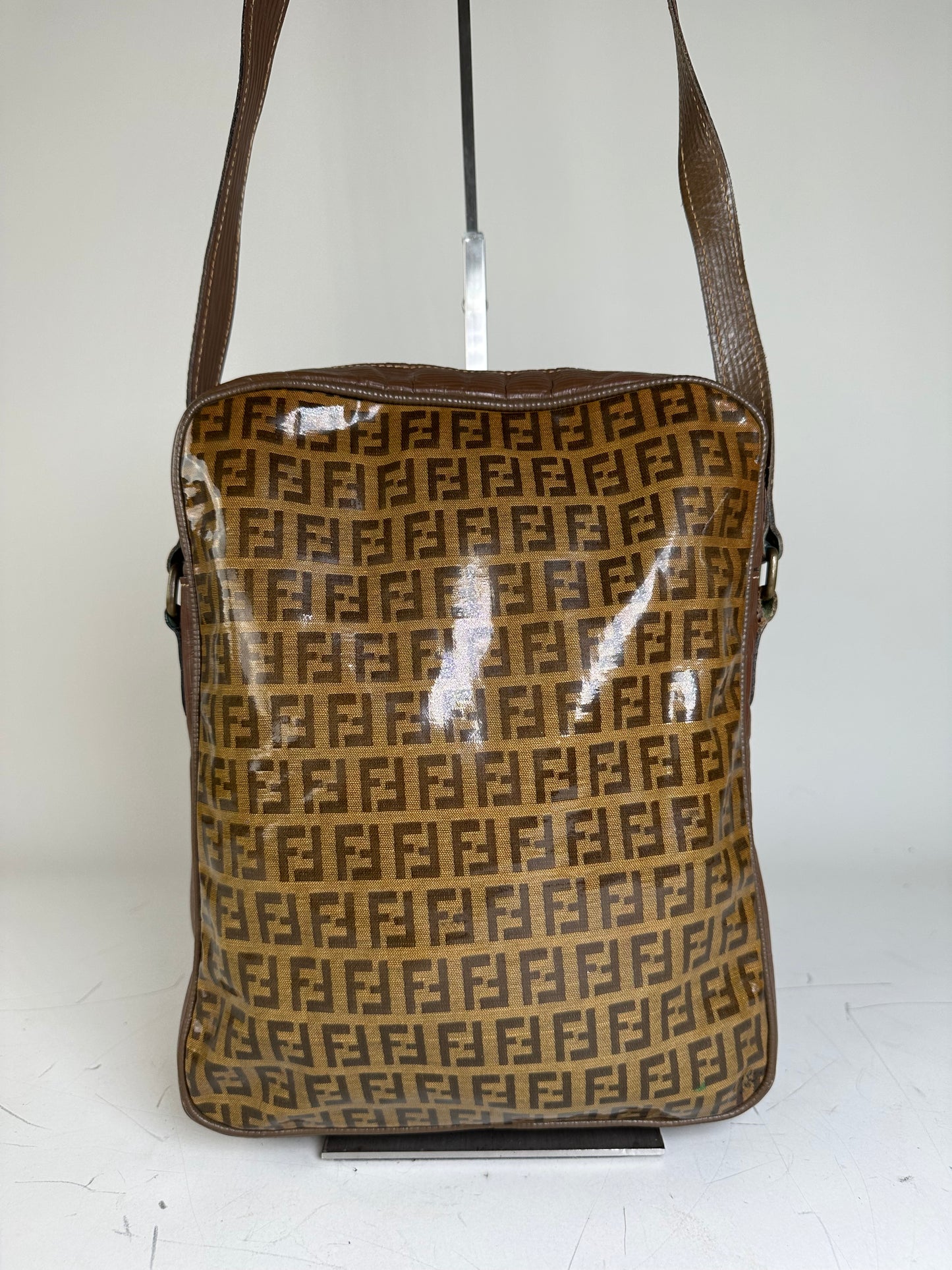 Vintage Fendi FF Monogram Canvas Shoulder Bag Brown Tan