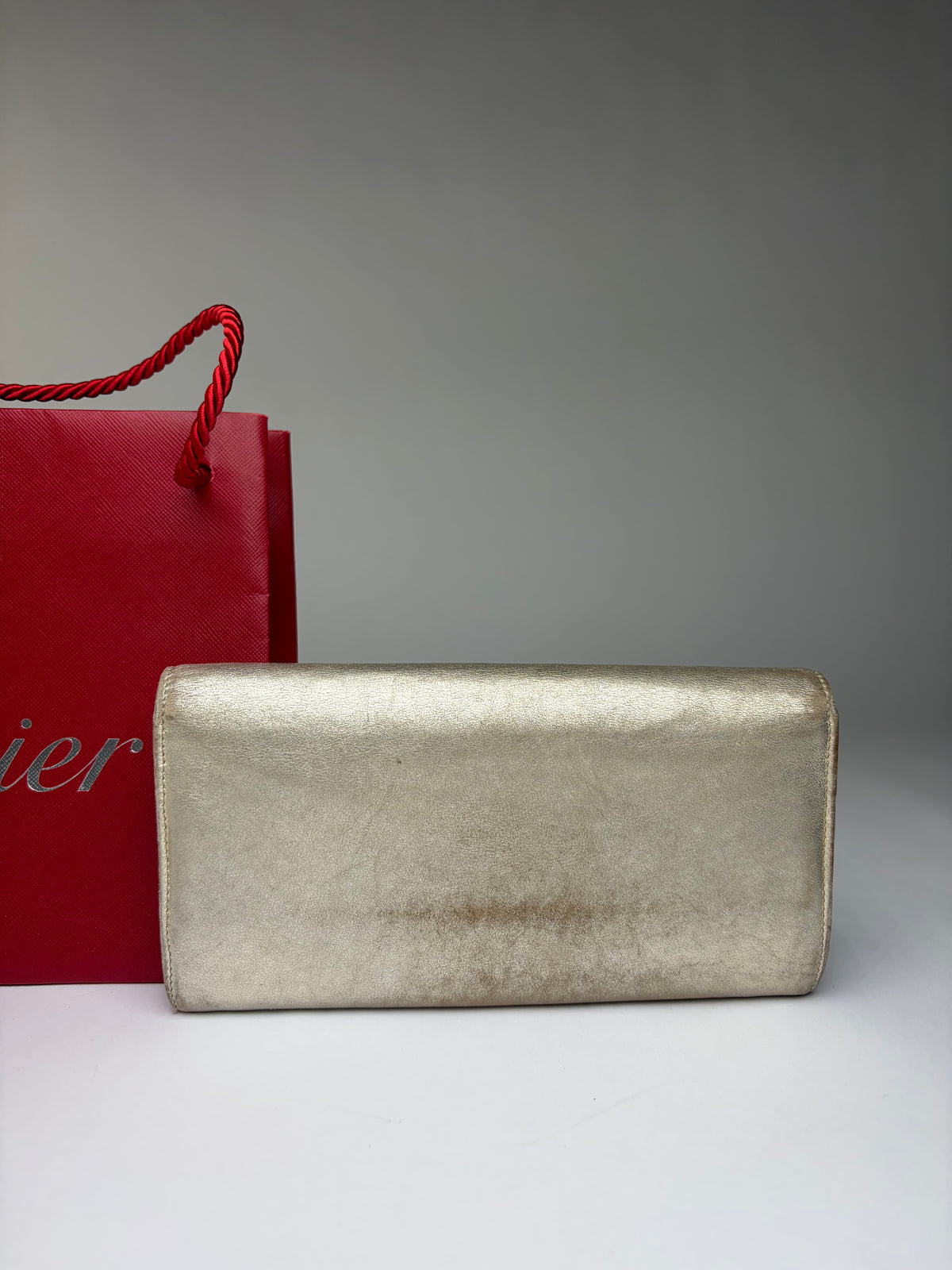 Vintage Cartier Metallic Leather Bifold Wallet Late 1990s Silver Gold