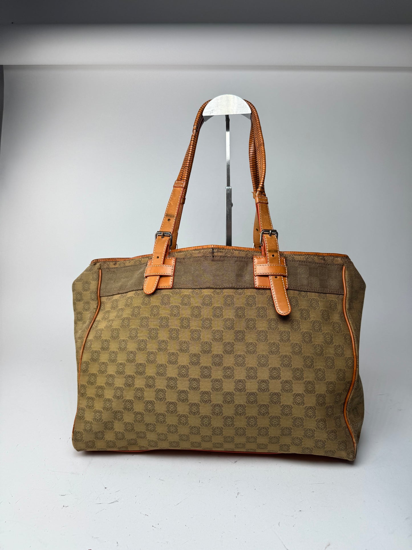 Vintage Loewe Anagram Monogramm Shopper Brown Green