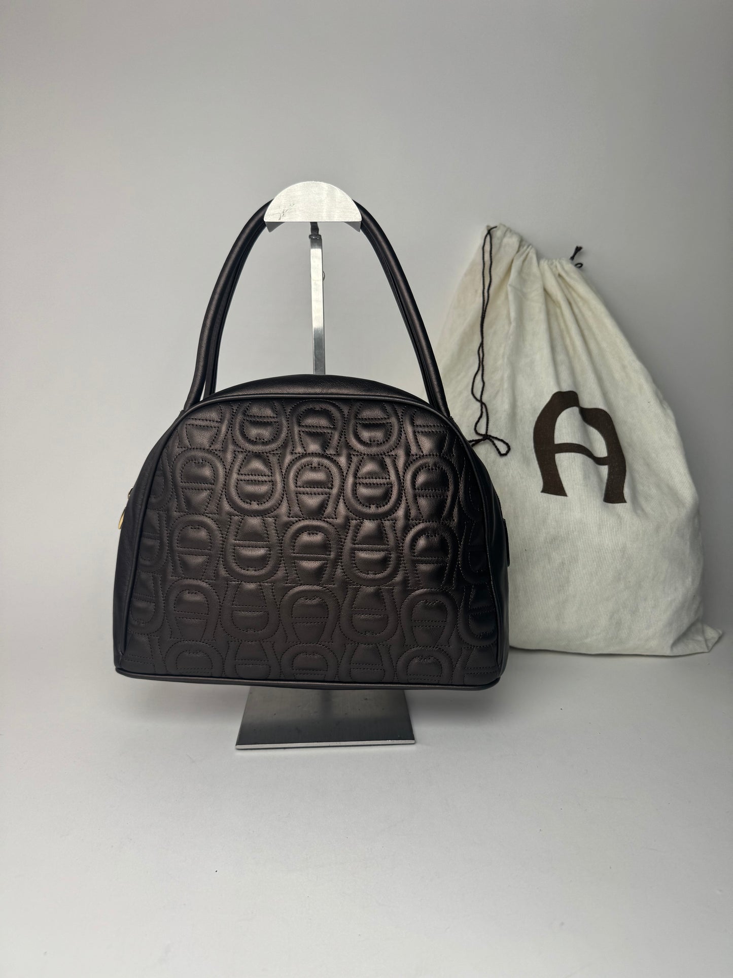 Vintage Aigner monogram leather bag brown gray
