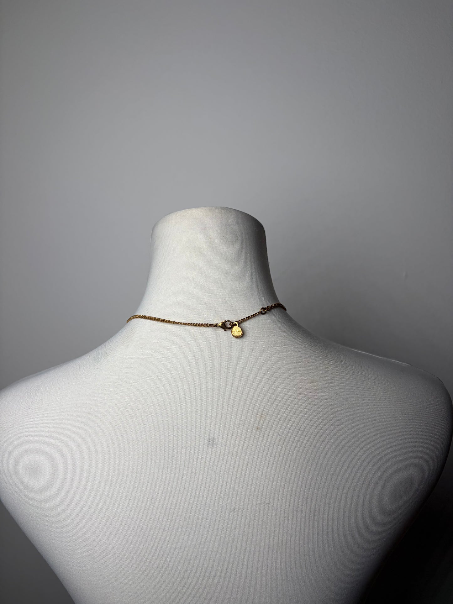 Vintage Chloe Lock and Key Charm Necklace Gold-Tone Chain