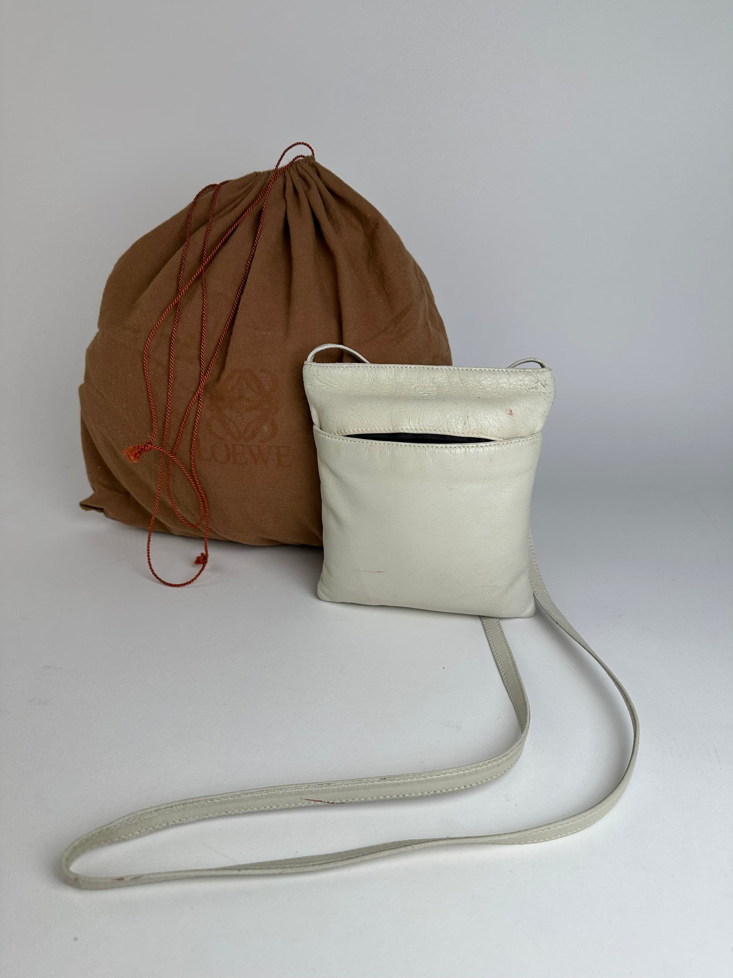Vintage Loewe Mini Crossbody Bag Leather Cream