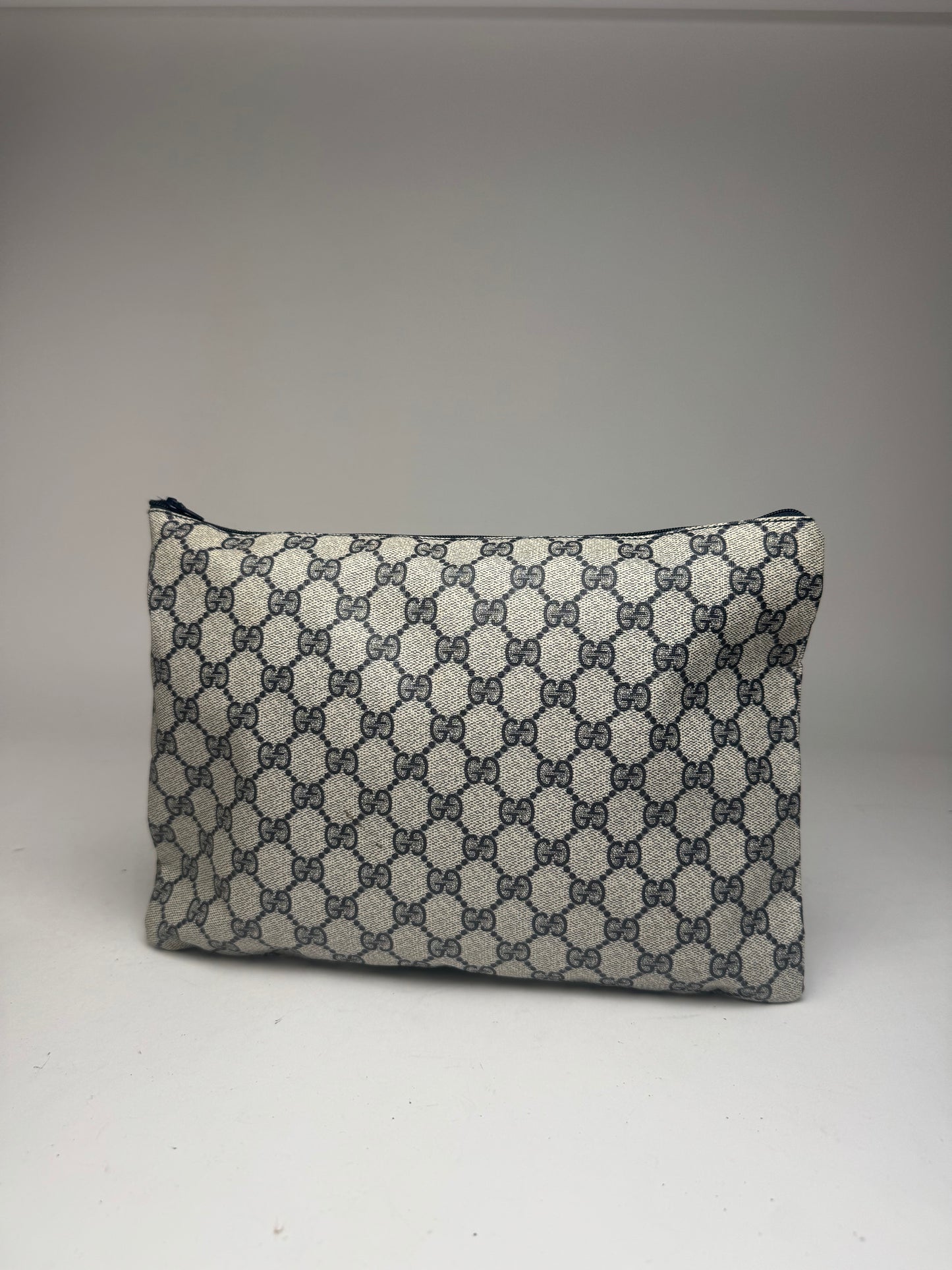 Pochette vintage en cuir monogramme Gucci Ophidia gris bleu marine