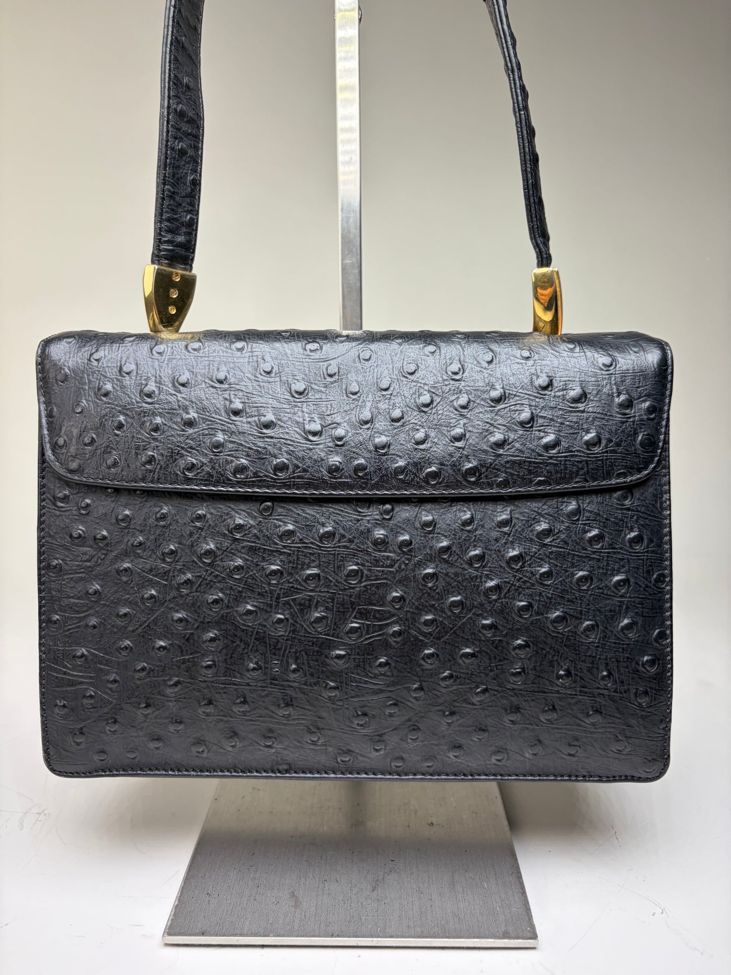 Vintage Givenchy Structured Leather Handbag Black Gold