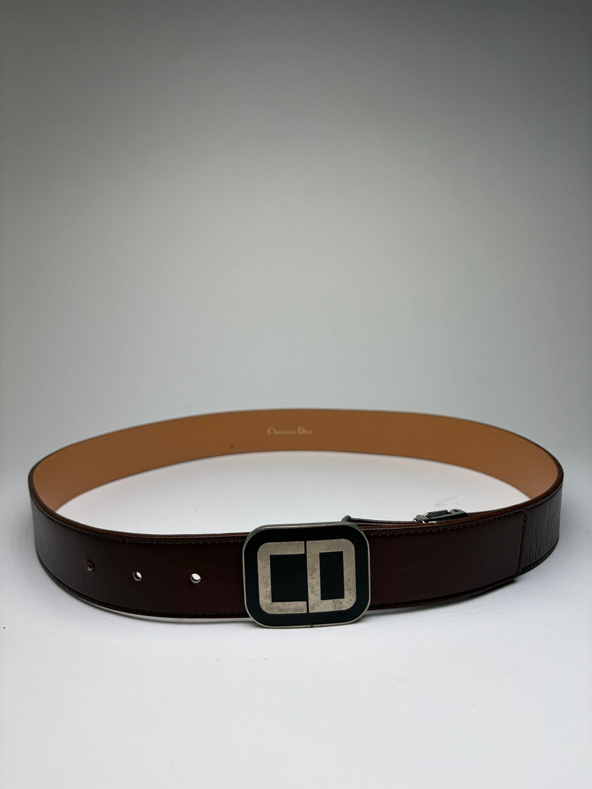 Vintage Dior Leather Belt CD Buckle Late 1990s Dark Brown
