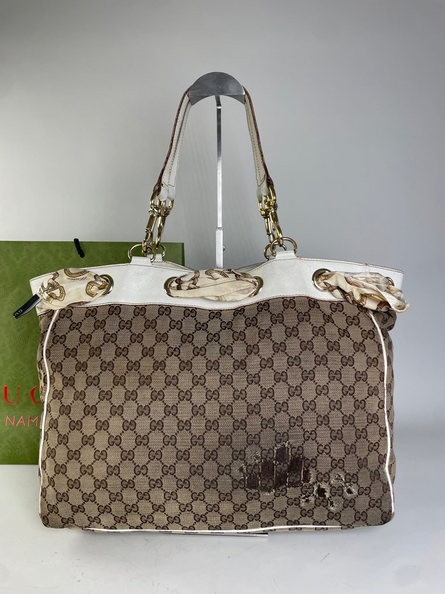 Vintage Gucci GG Supreme Canvas Tote Bag Brown Beige