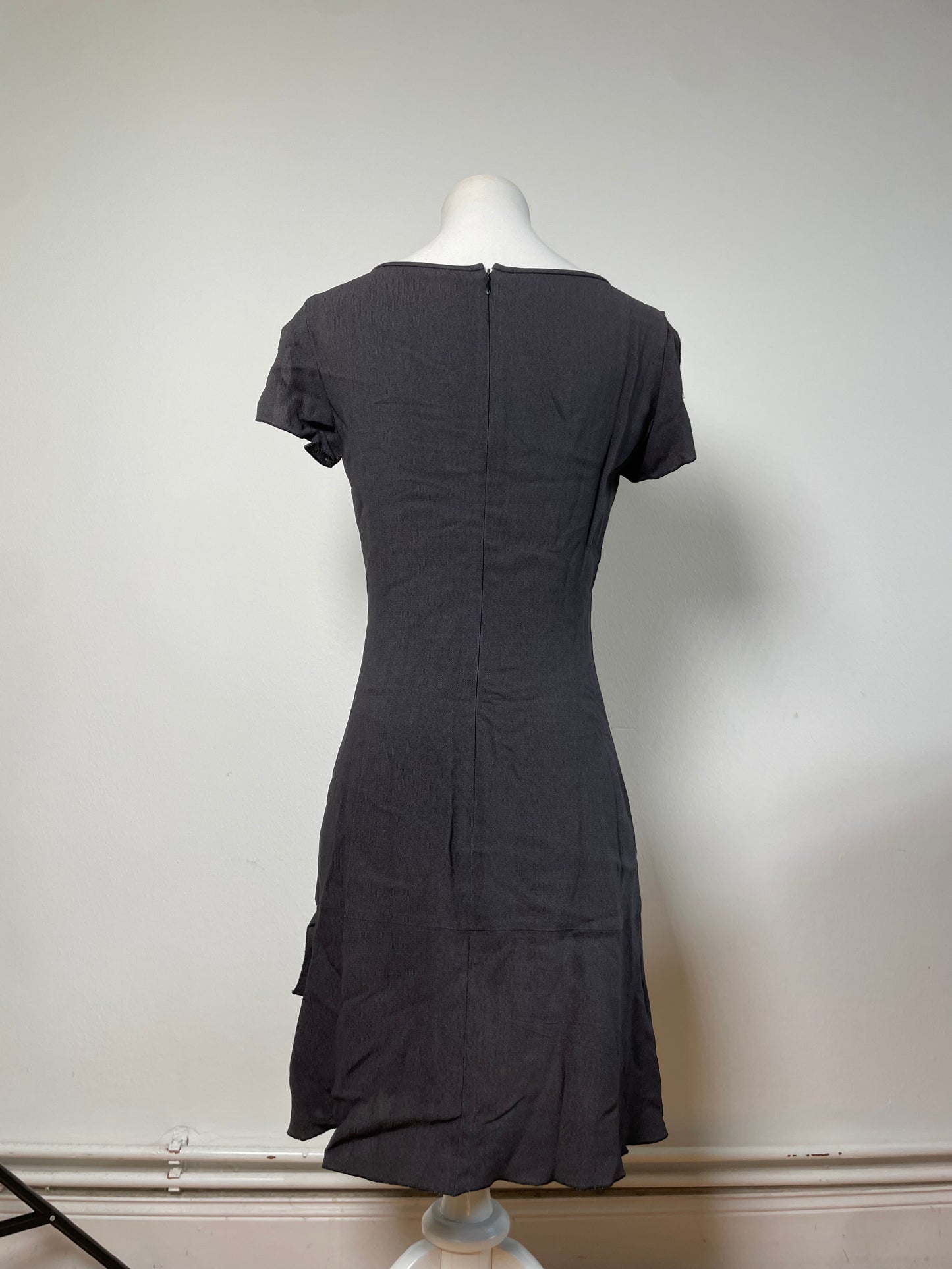 Vintage Emporio Armani Pleated Polyester Dress Dark Grey M