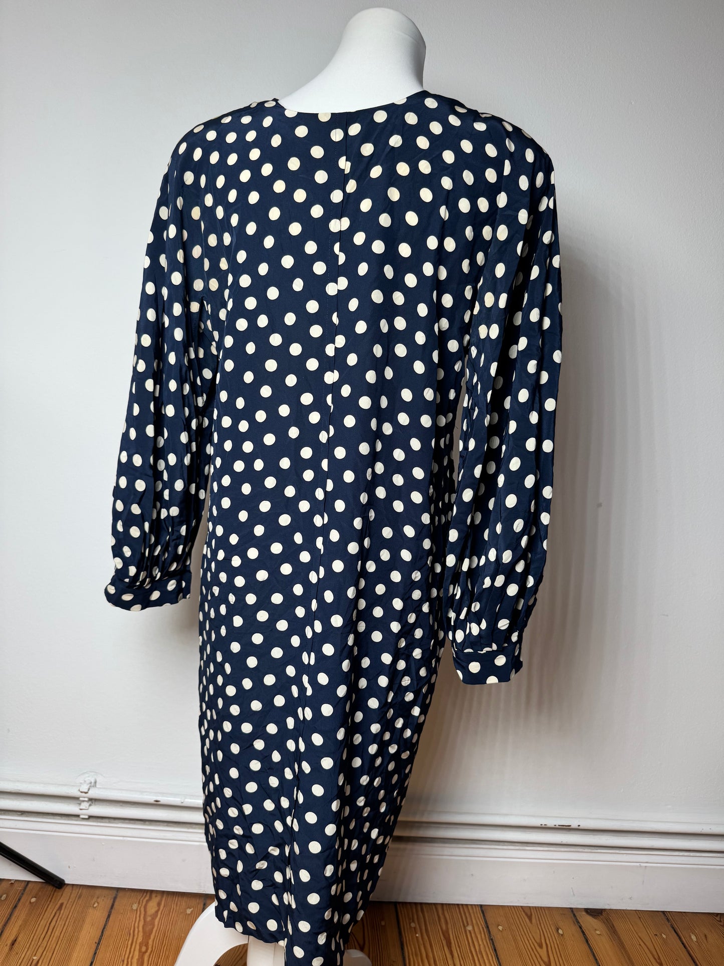 Vintage Dior polkadot Silk Dress navy White L