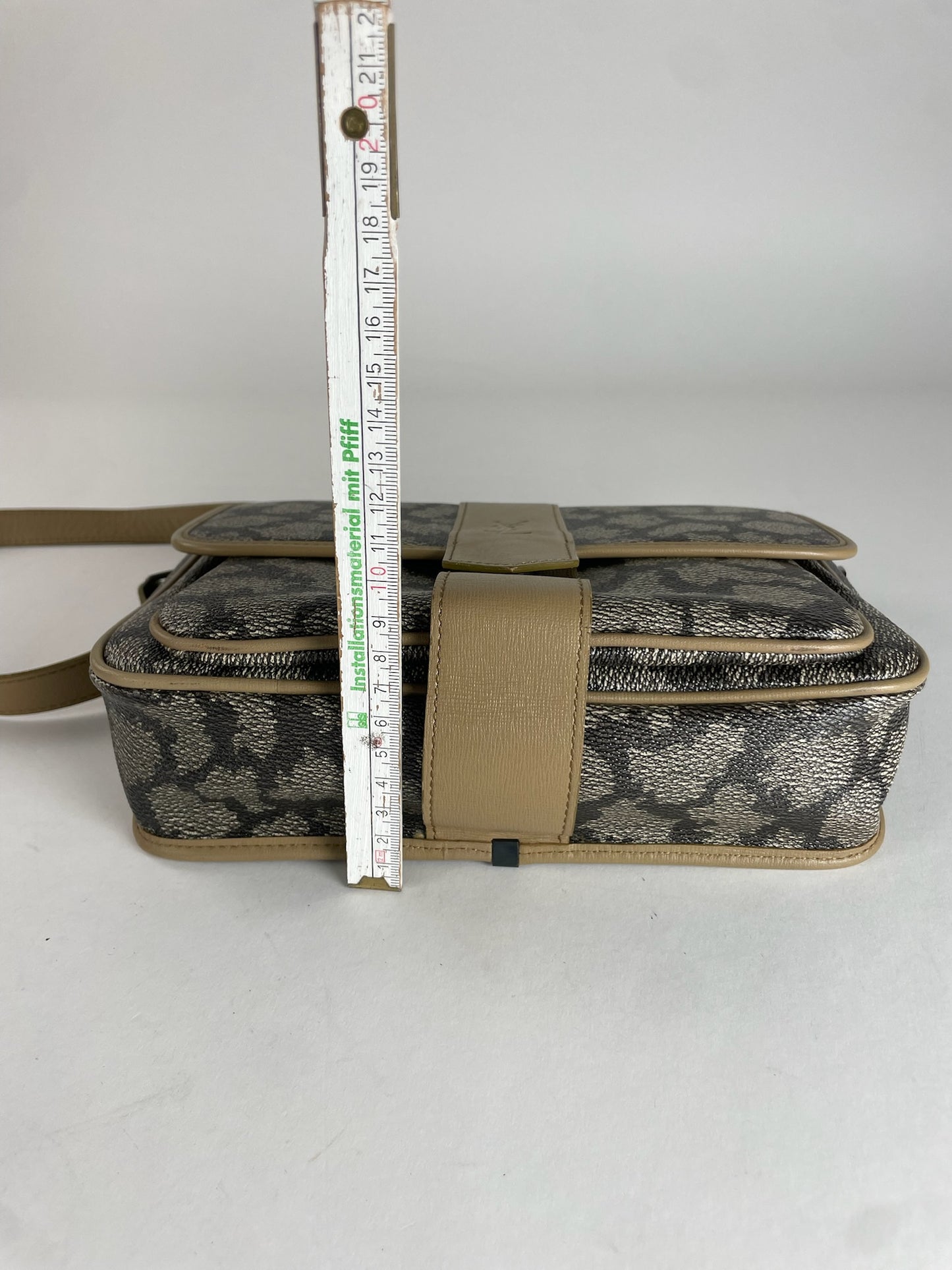 Vintage Yves Saint Laurent Stone Emblossed Leather Shoulder Bag Grey Black Brown