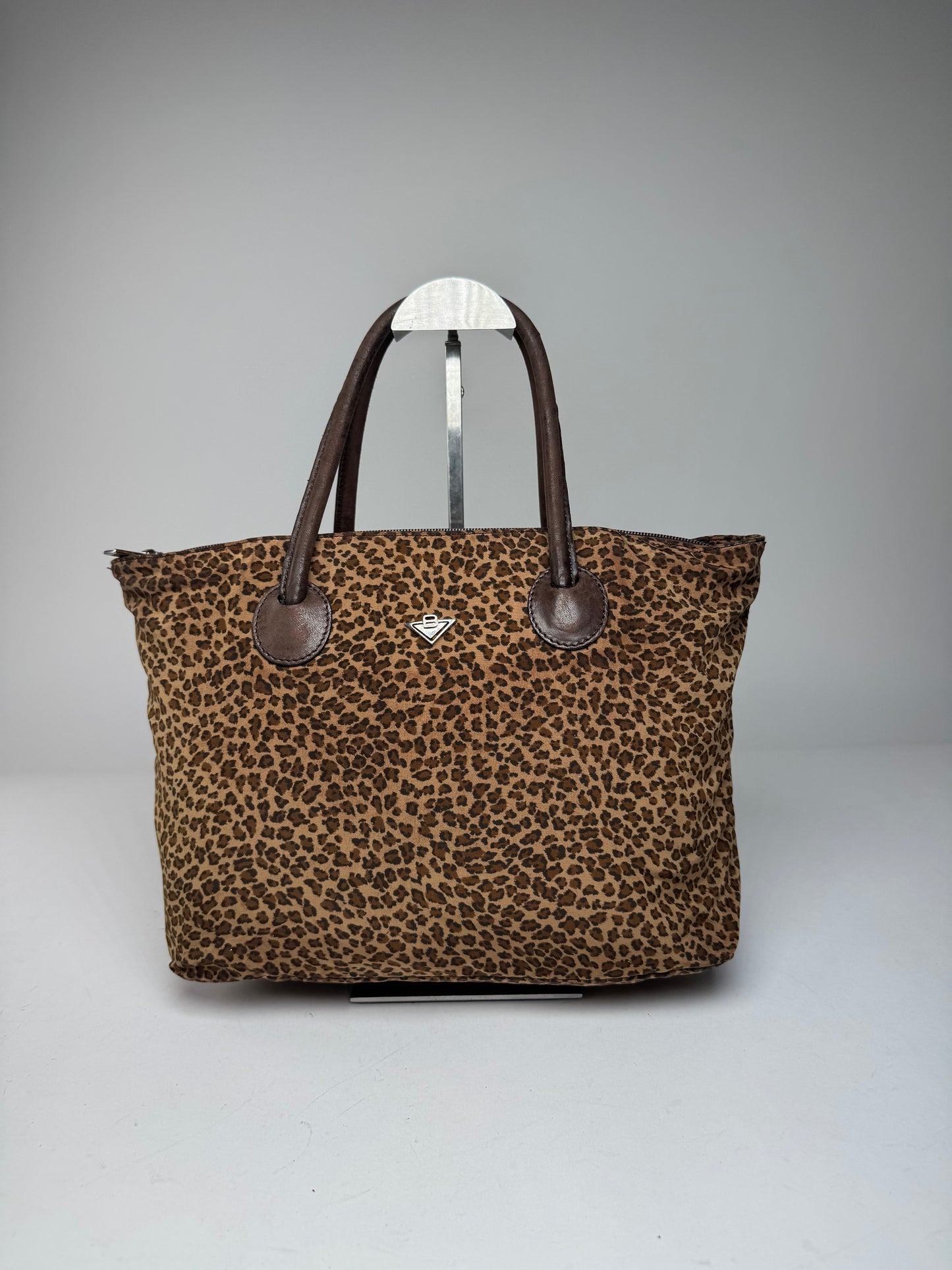 Vintage Bottega Veneta Polyester Handbag Leopard Brown
