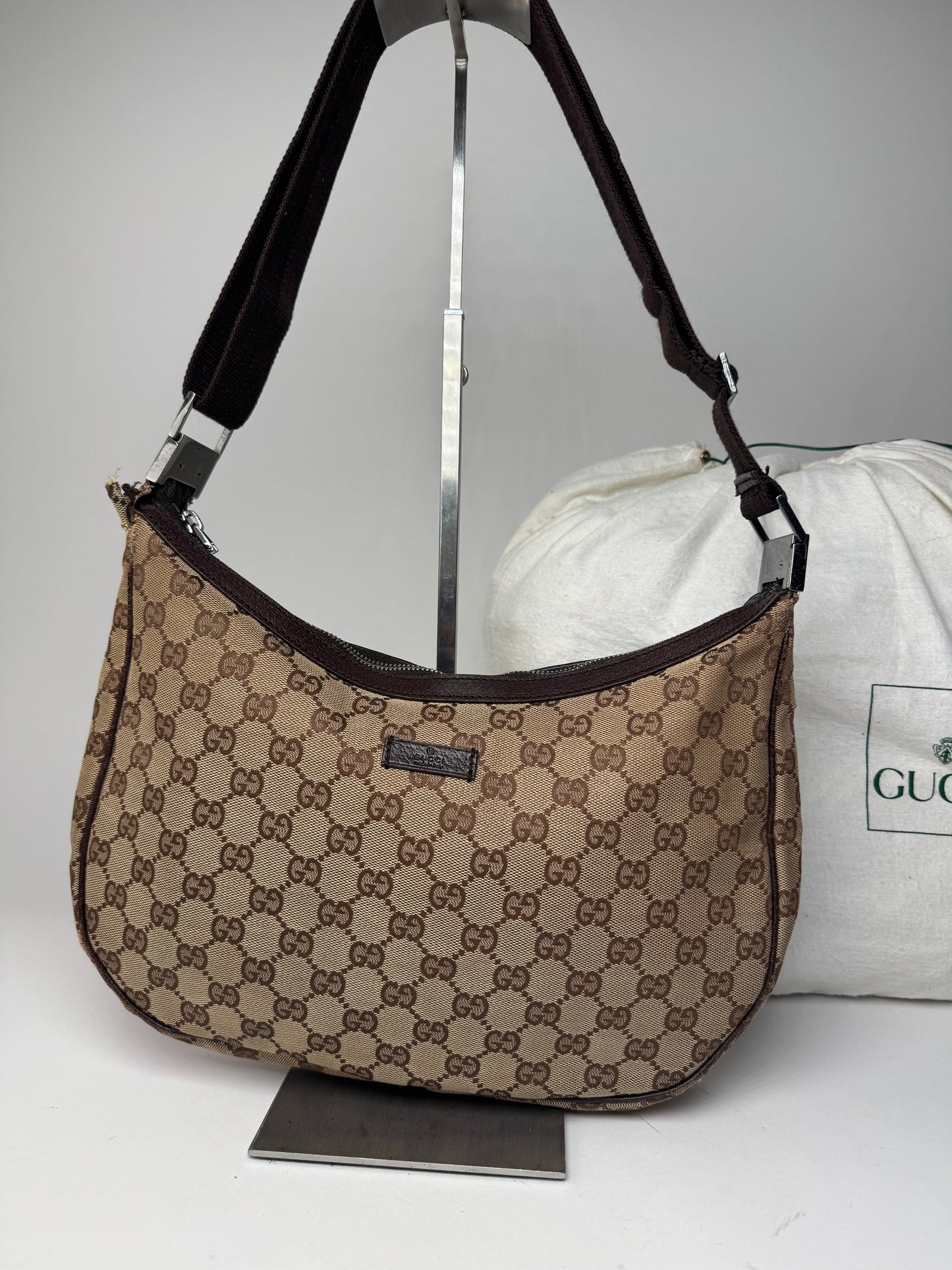 Vintage Gucci Monogram 2Way Handbag Beige Brown