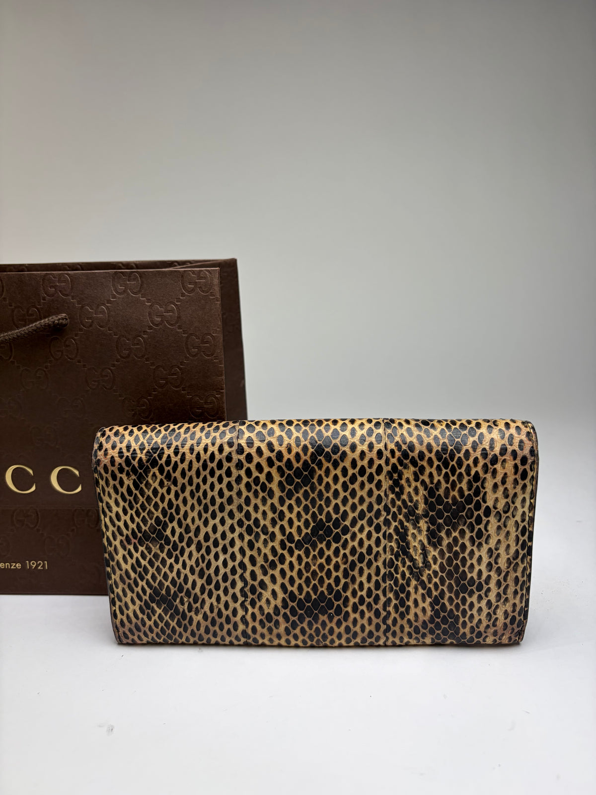 Vintage Gucci Python-Effect Bifold Wallet c. 2000s Tan Black