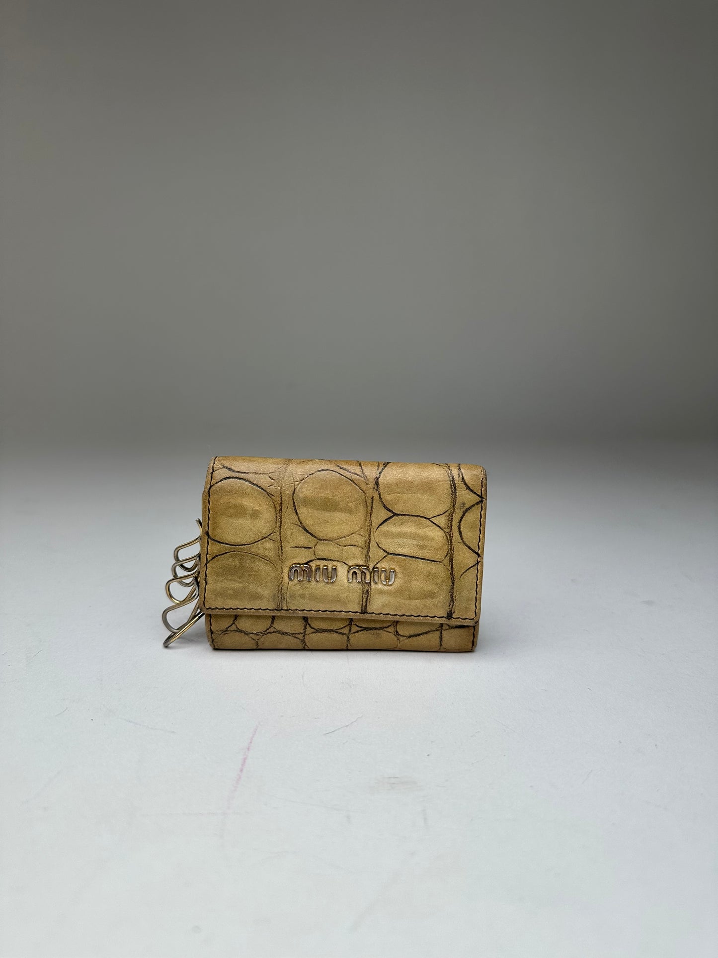 Vintage Miu Miu Croc-Embossed Leather Key Holder Camel