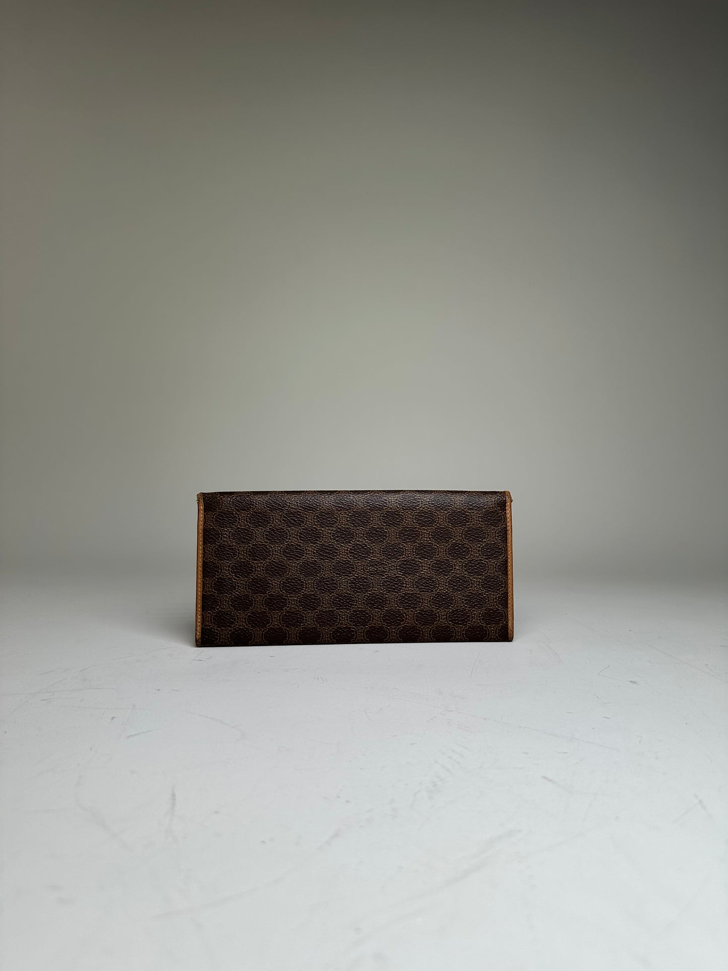 Vintage Celine Logo Pattern Leather Wallet Brown Gold