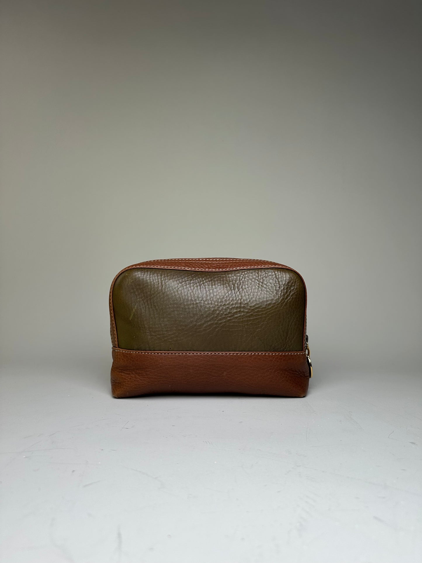 Vintage Loewe Textured Leather Cosmetic Case Olive Brown