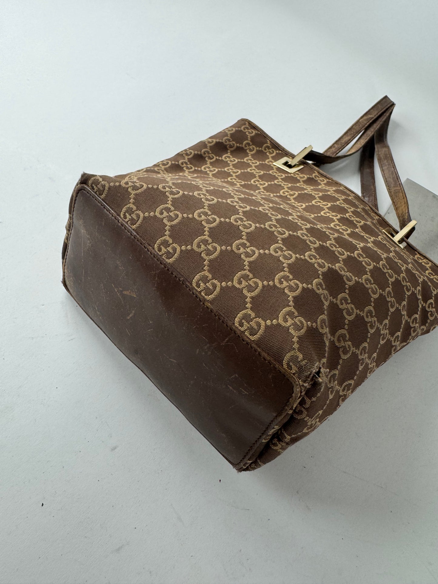 Vintage Gucci Monogram Mini Tote Bag Gold Brown