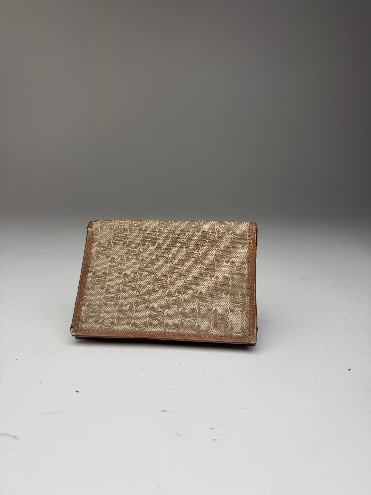 Vintage Celine Paris Leather Card Holder beige Brown
