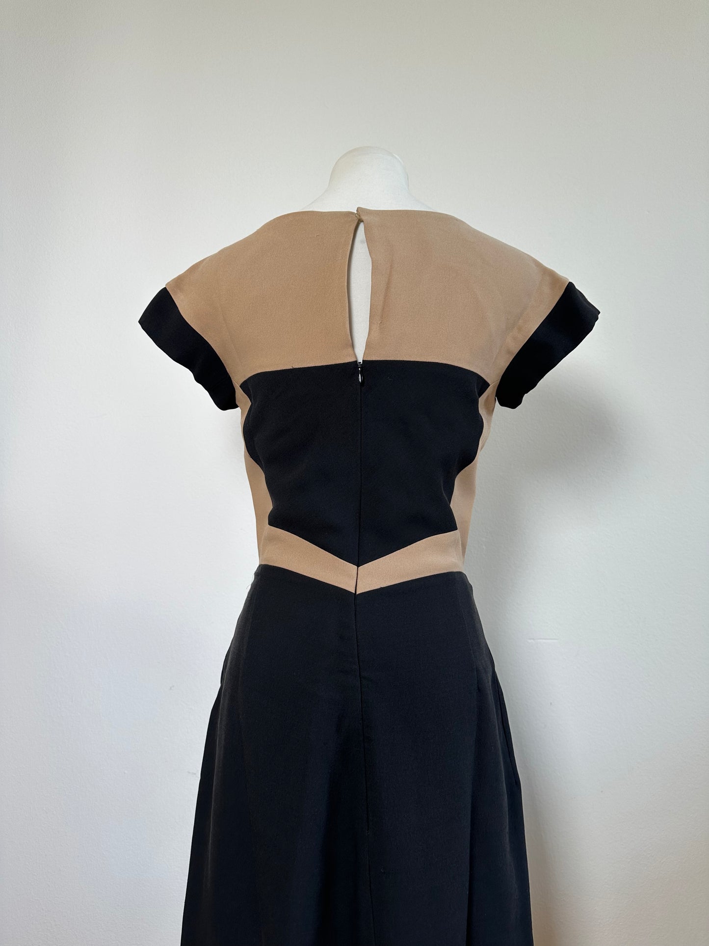 Vintage Bottega Veneta Silk Cotton Dress Beige Black M