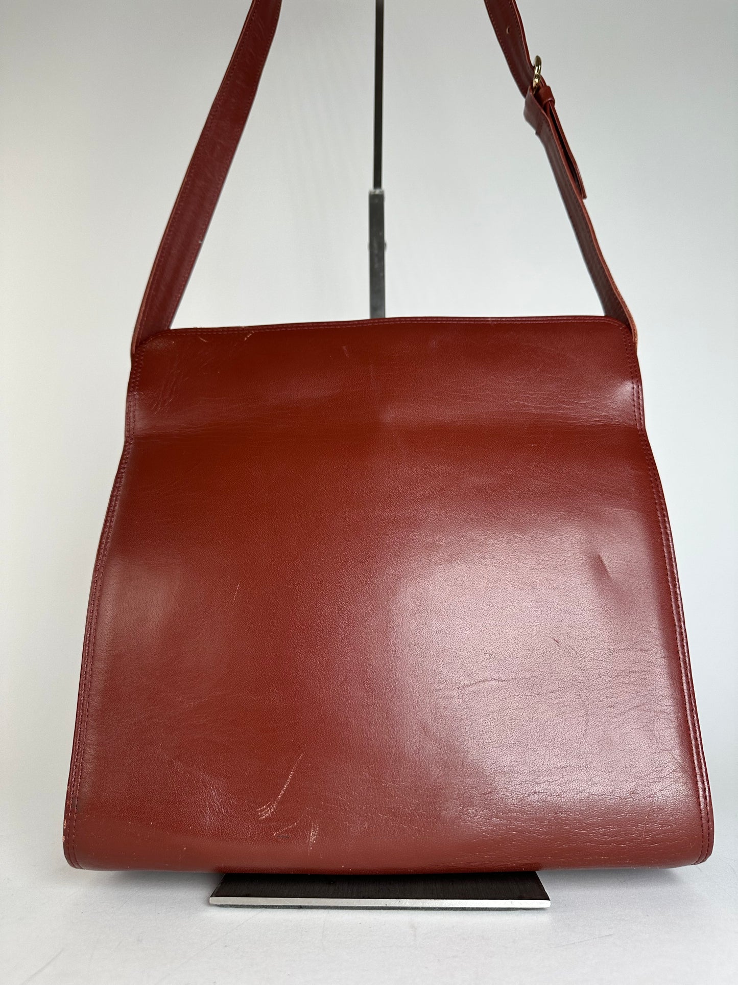 Vintage Cartier Leather Shoulder Bag Burgundy