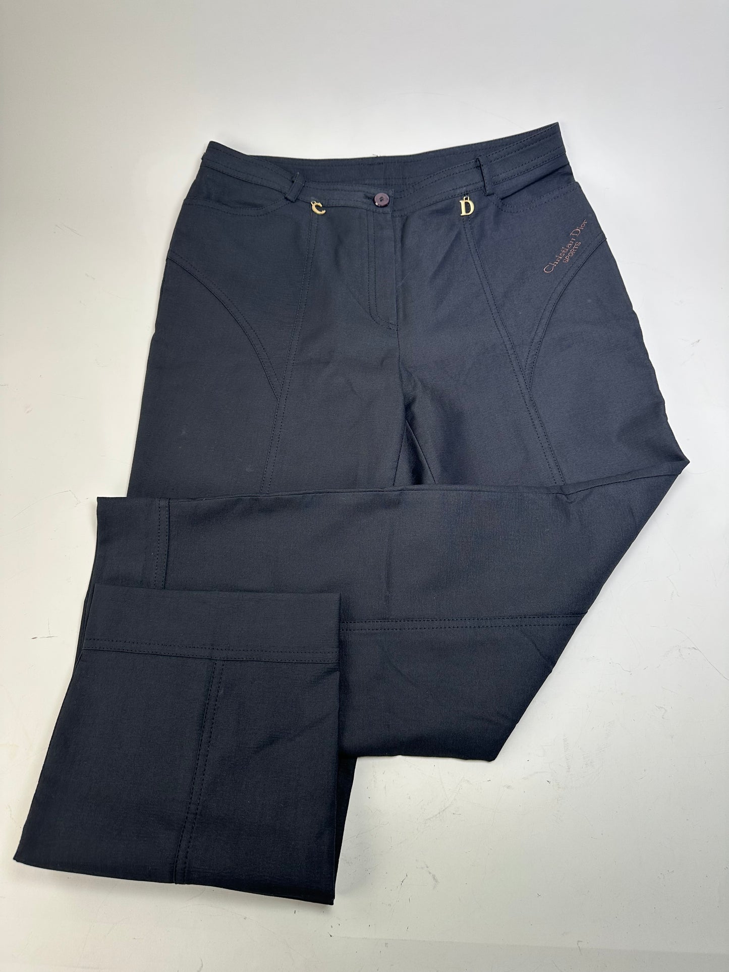 Vintage Dior Men's Logo Polyester Pants Navy Gold M