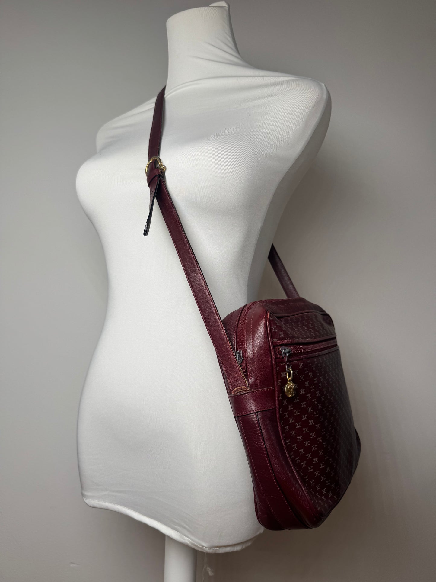 Vintage Celine Triomphe Monogram Leather Bag purple