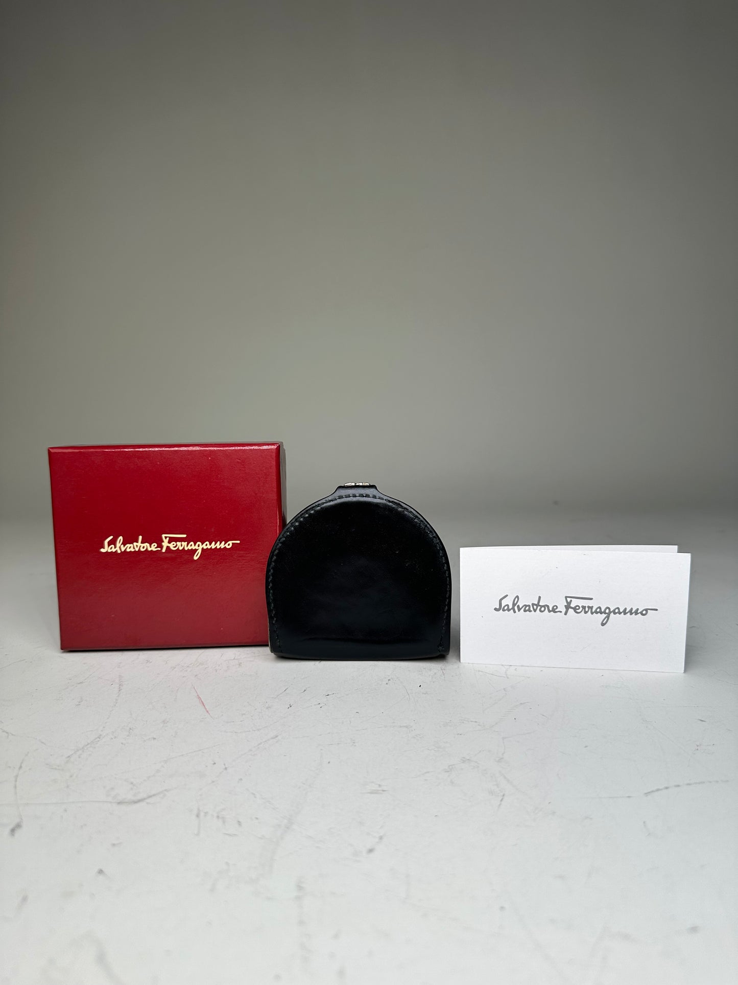 Vintage Ferragamo Leather Coin Purse Black Silver Clasp