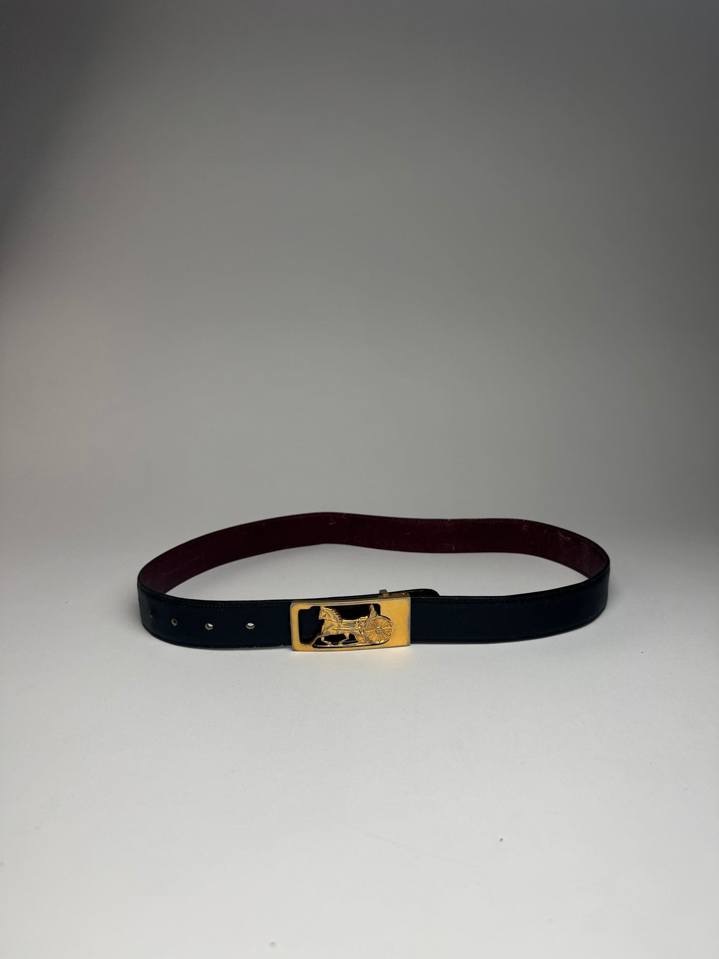 Vintage Celine Paris Leather belt Black burgundy