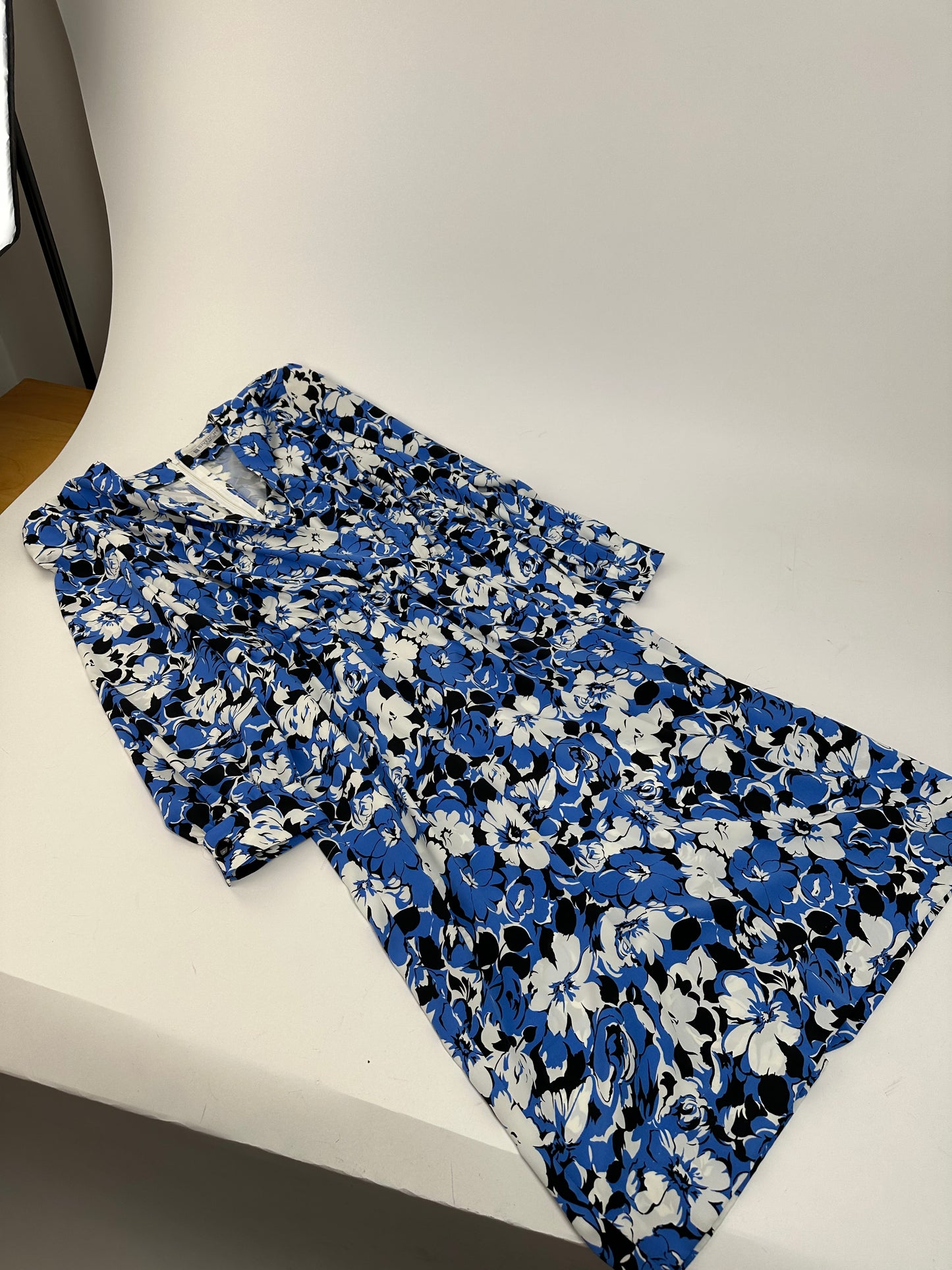 Vintage Givenchy Floral Print Silk Midi Dress Blue