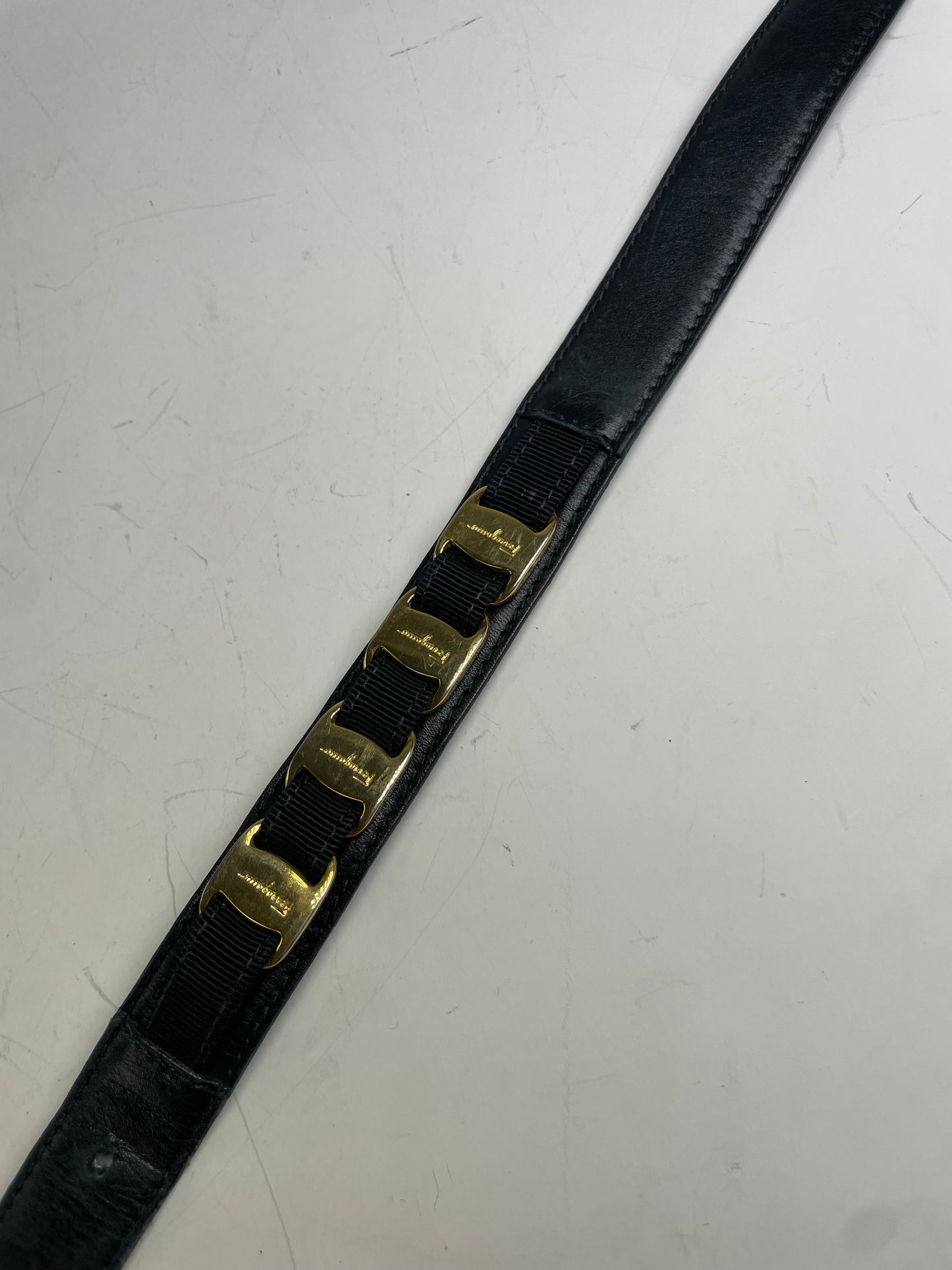 Vintage Ferragamo Leather Belt Black Gold