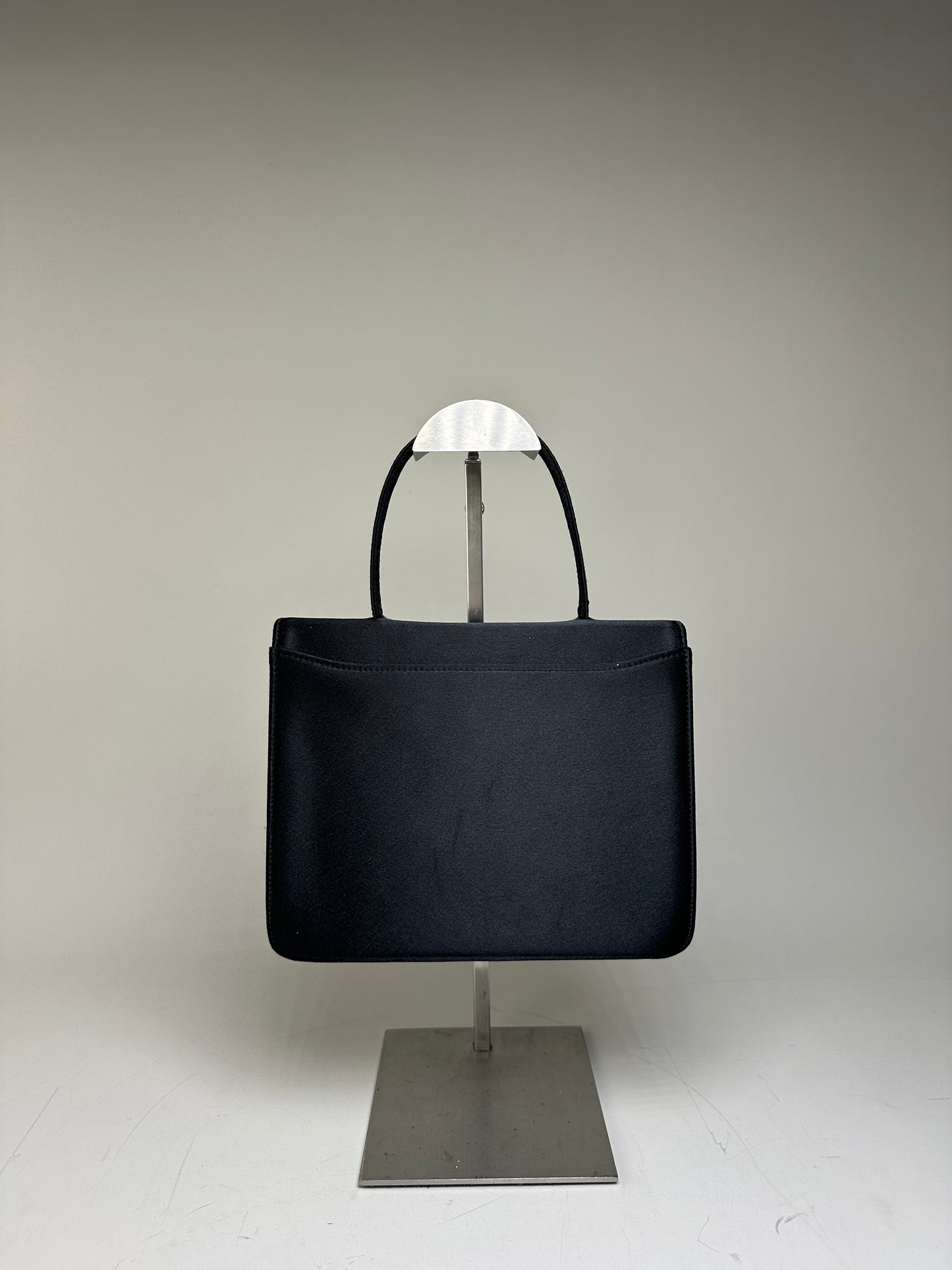 Vintage Courreges Satin Leather Accent Handbag Black Silver