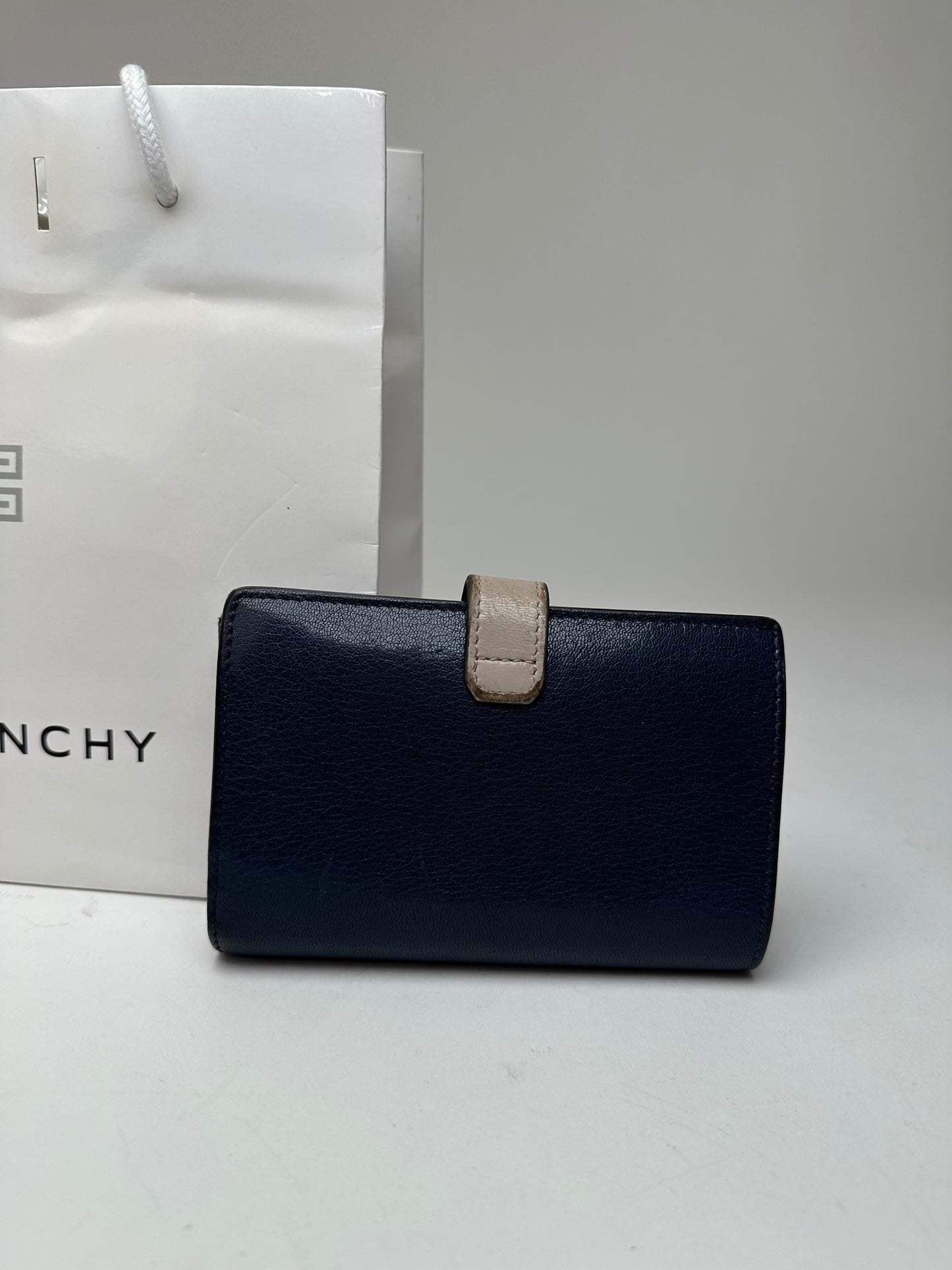 Vintage Givenchy Grained Leather Bifold Wallet Navy