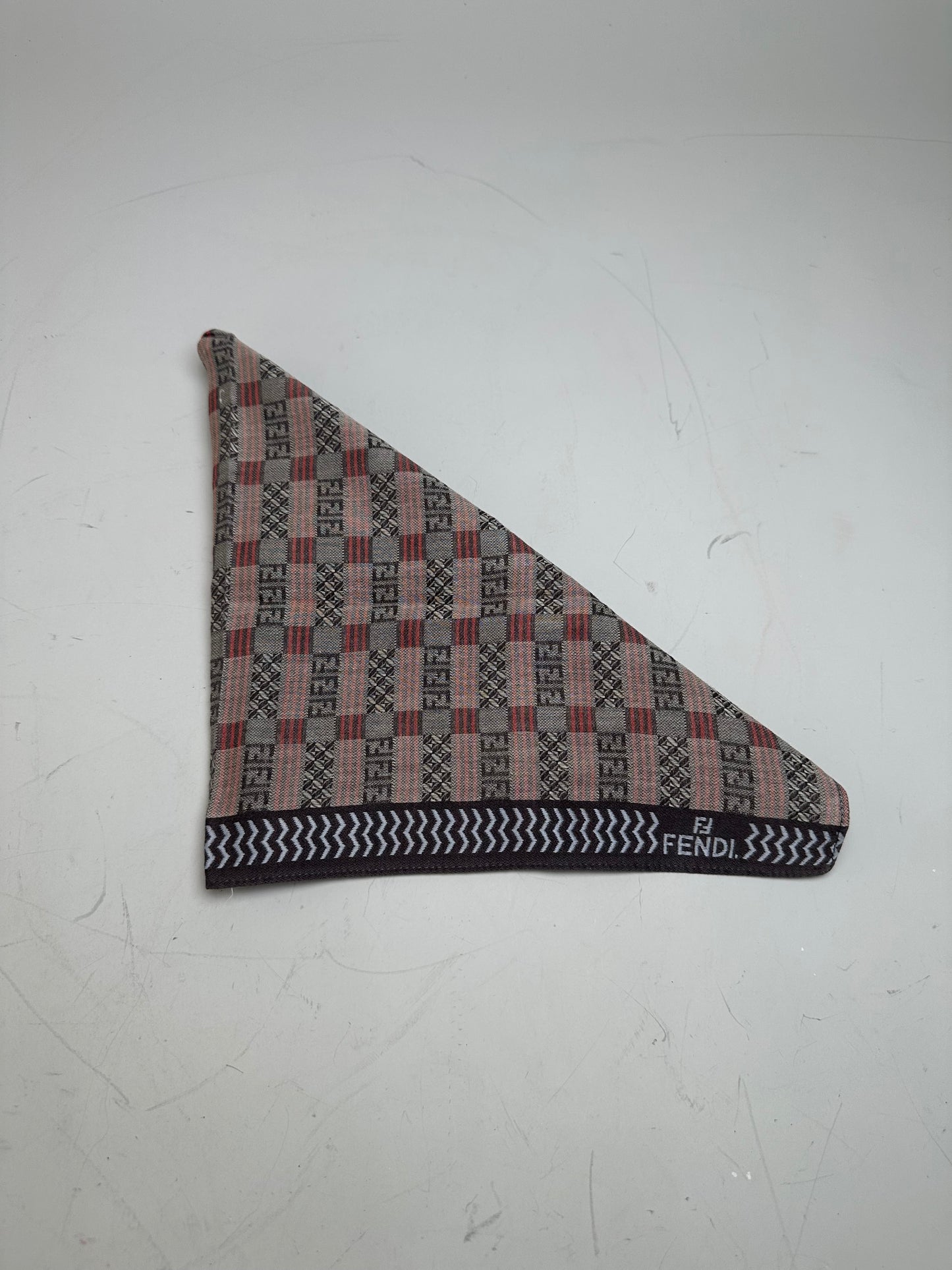 Vintage Fendi FF Monogram Silk Blend Scarf Red Brown Cream