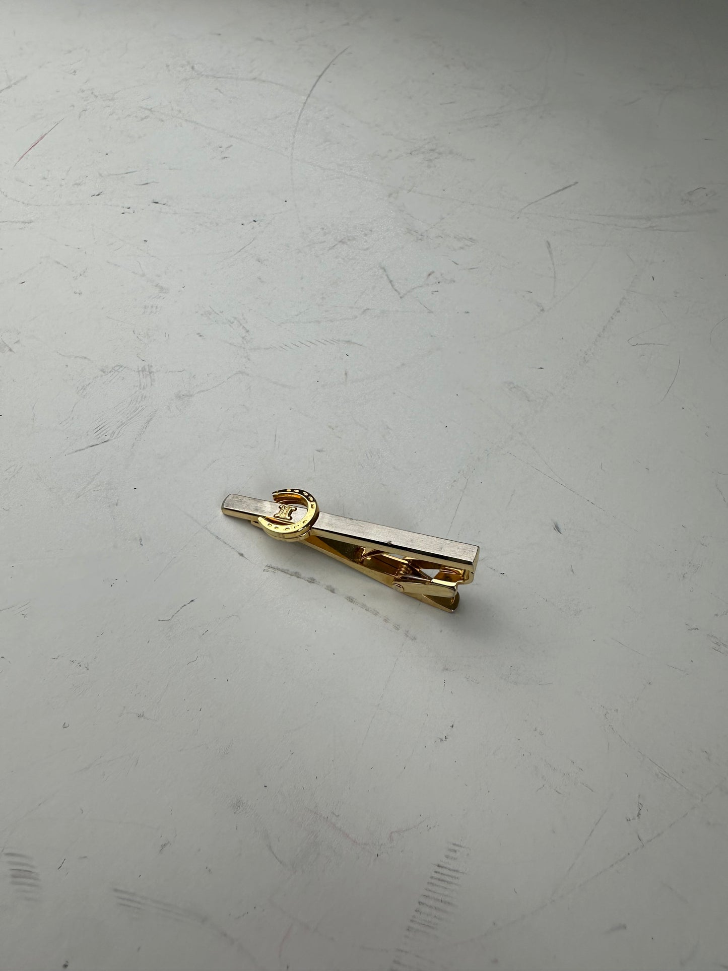 Vintage Celine Bi-Tone Metal Tie Clip Silver Gold