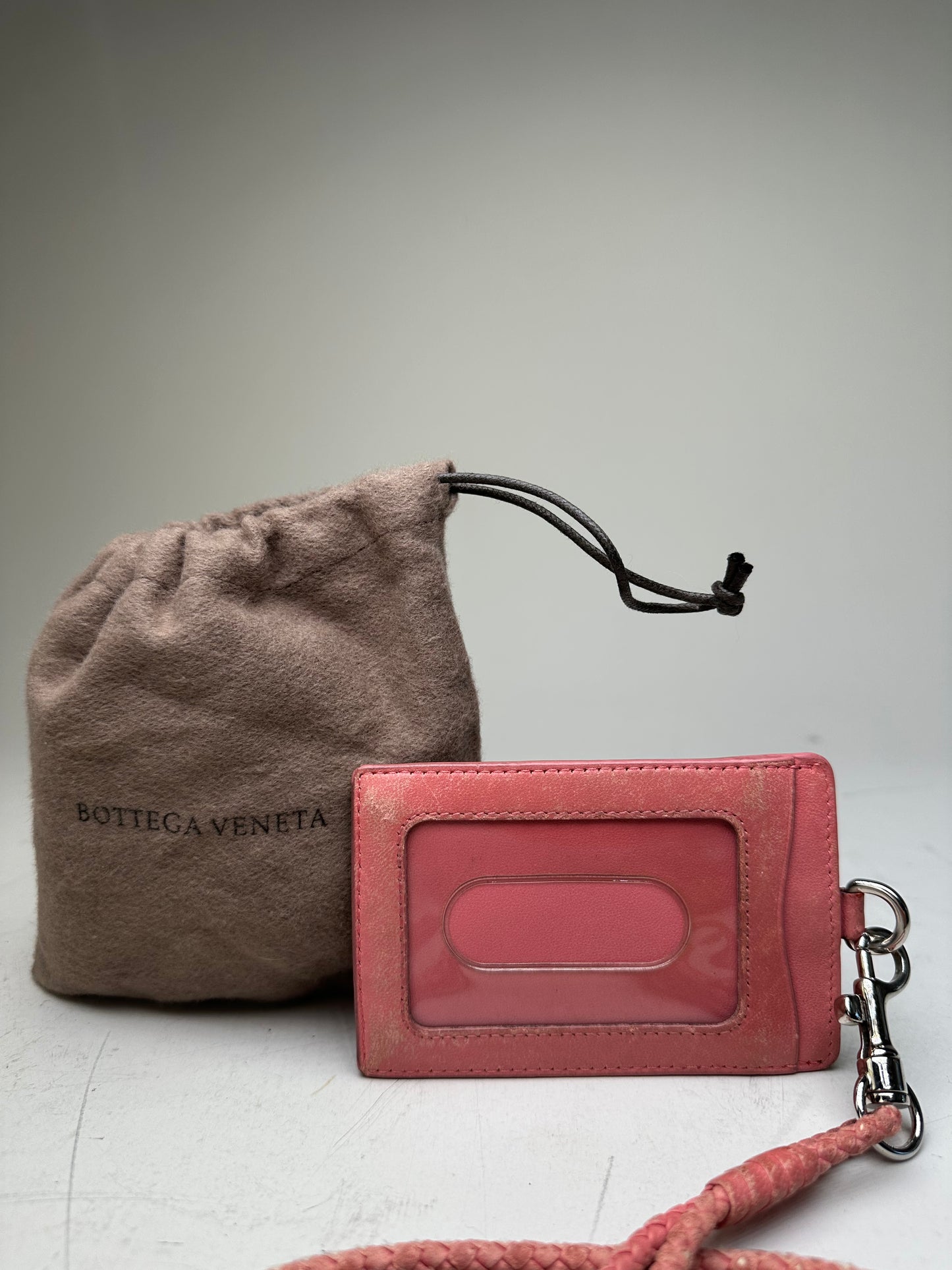 Vintage Bottega Veneta Woven Nappa Card Holder Pink Silver