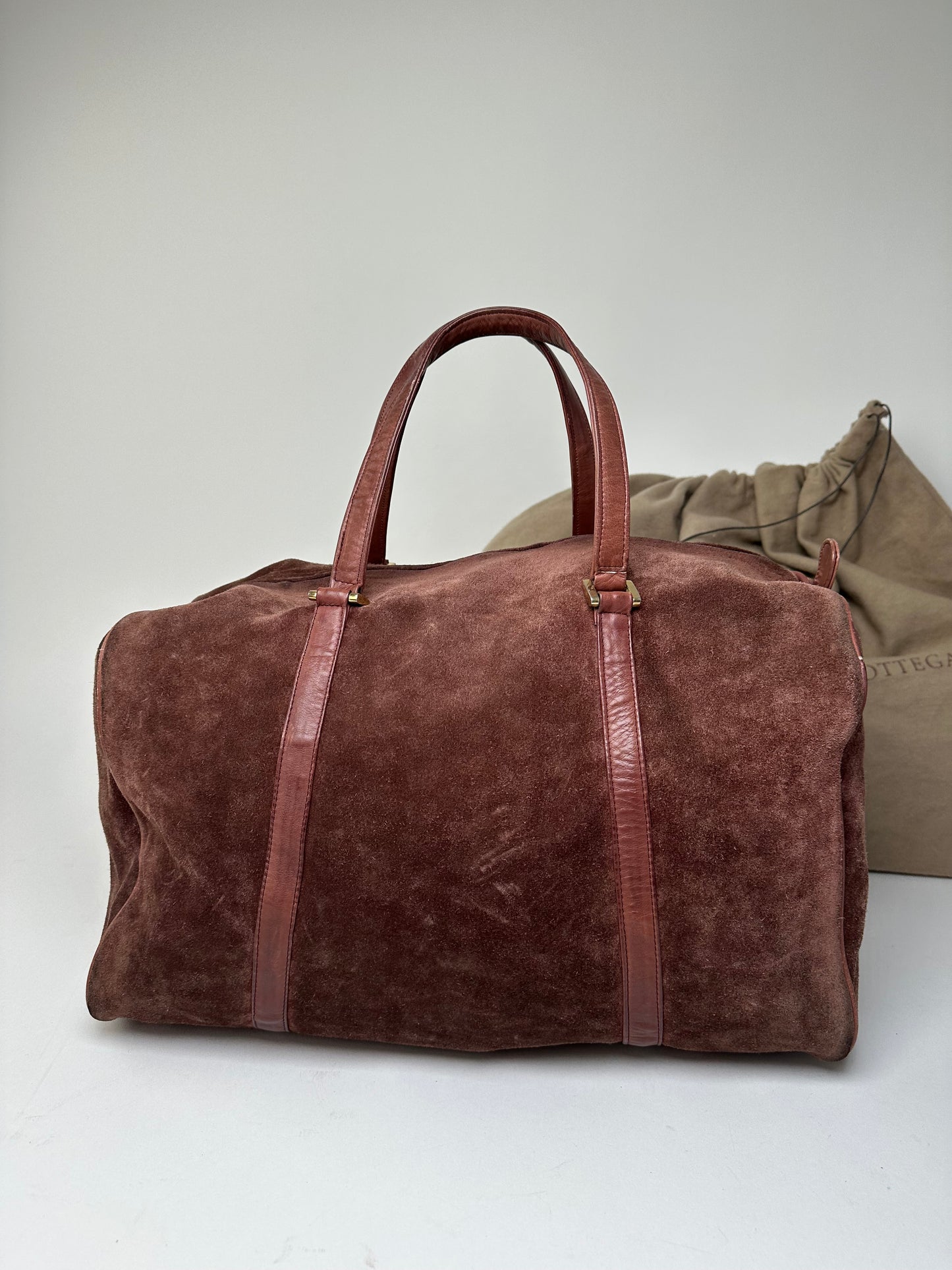 Vintage Bottega Veneta Suede Weekender Duffle Bag Burgundy