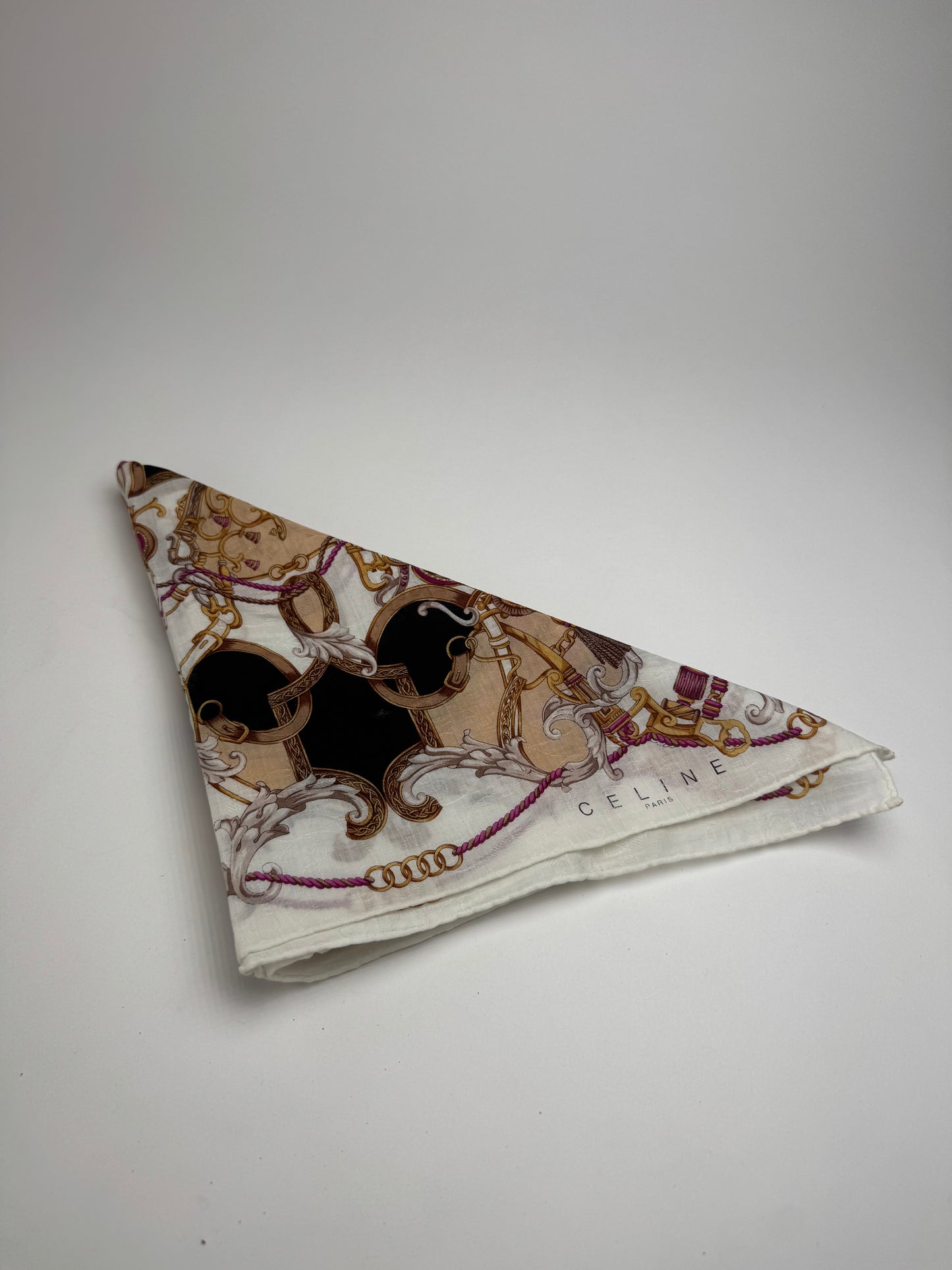 Vintage Celine Silk Scarf White brown