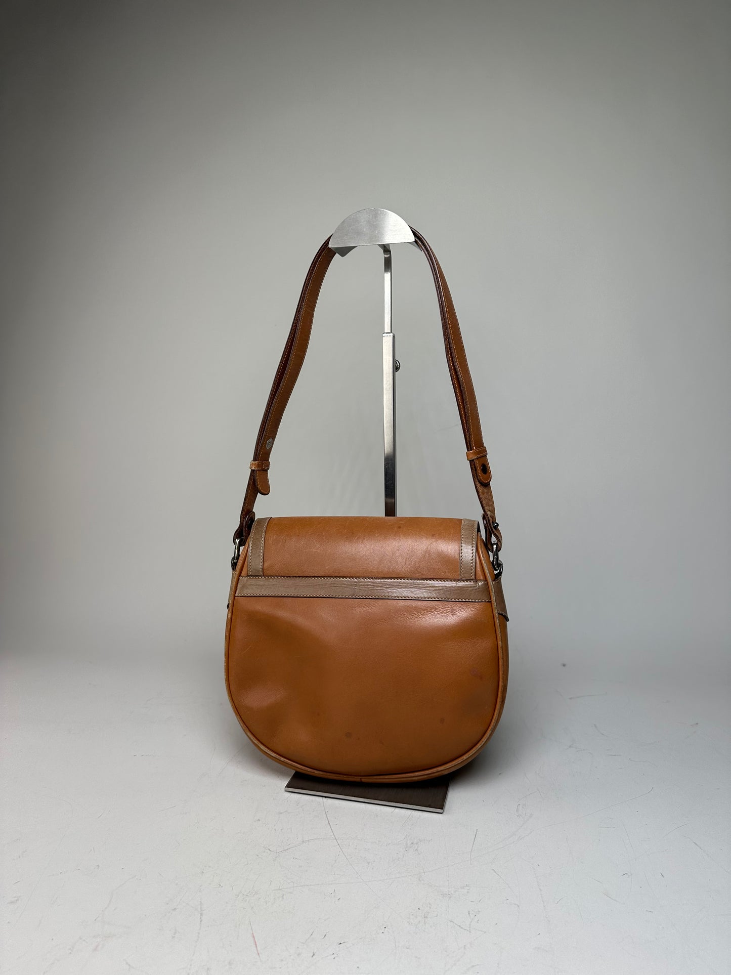 Vintage Gianni Versace Leather Suede Shoulder Bag Tan Beige