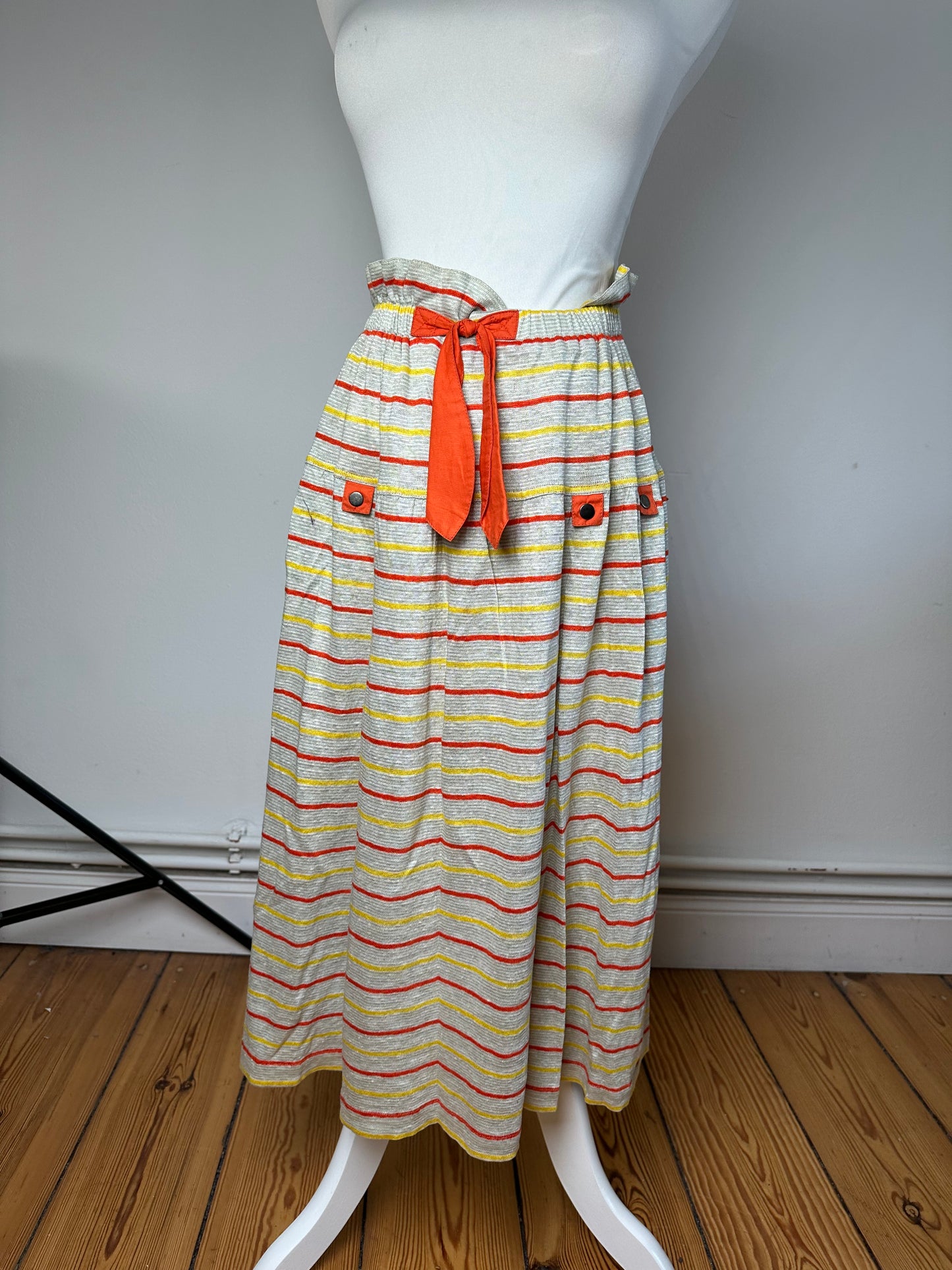 Vintage Dior Sport Striped Knit Midi Skirt Grey