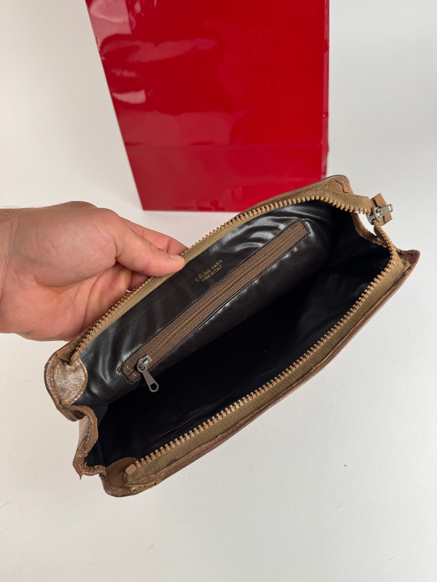 Pochette vintage en cuir marron Céline Paris