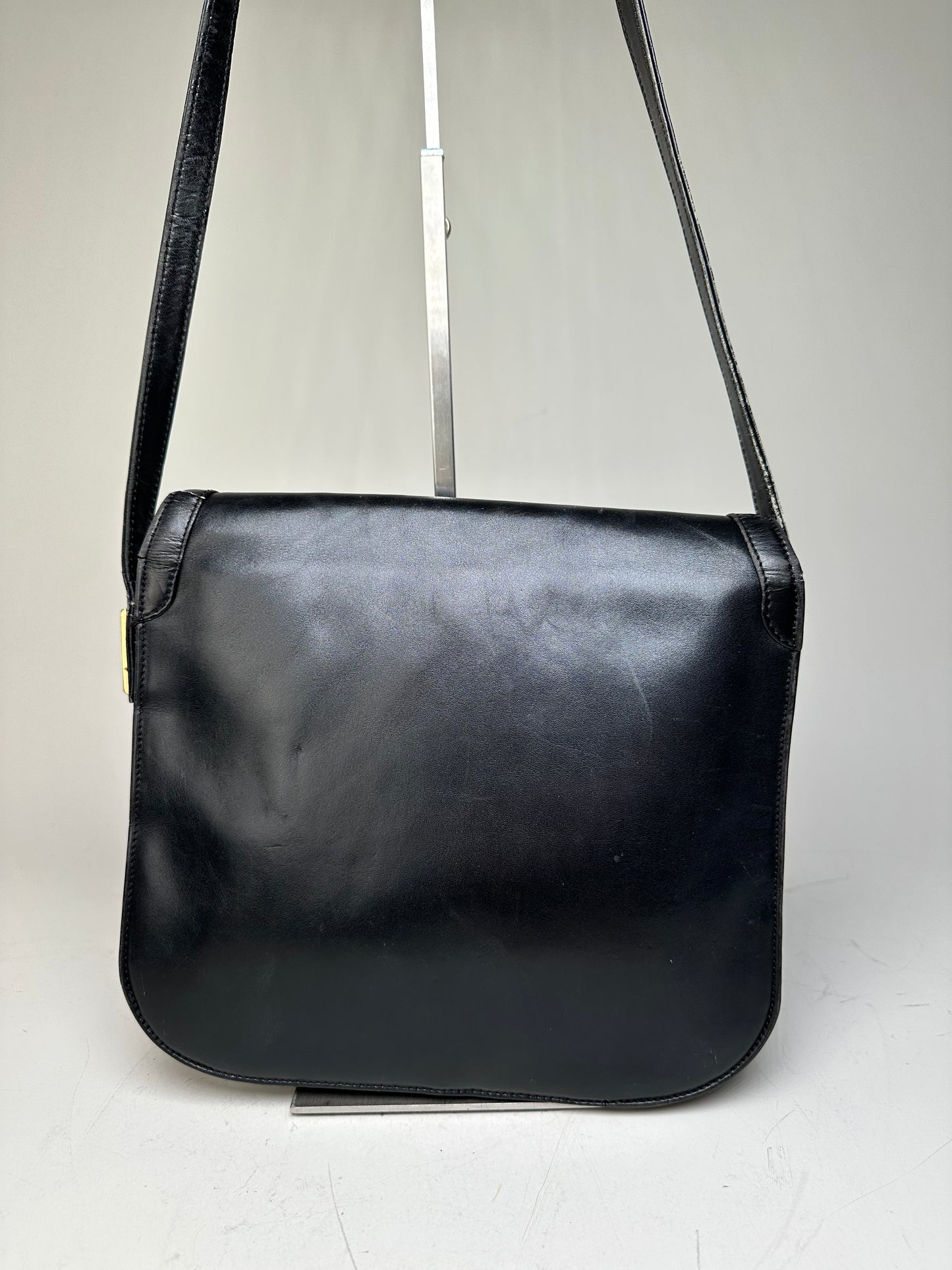 Vintage Givenchy Structured Leather Shoulder Bag Black Gold