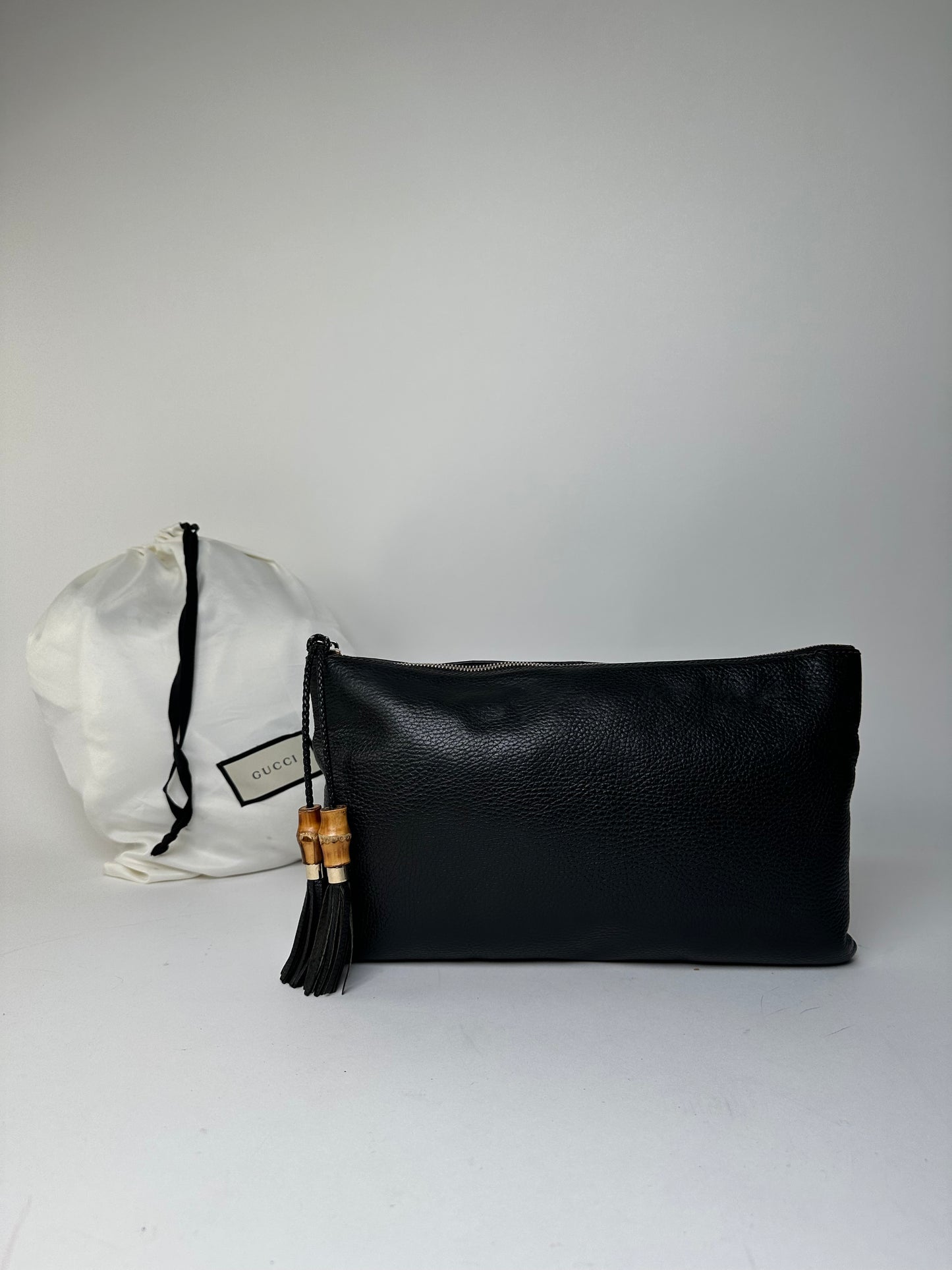Vintage Gucci Pebbled Leather Clutch Bag Black