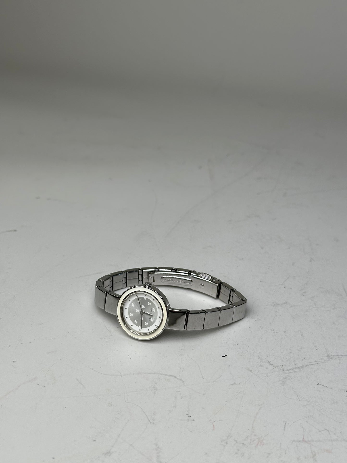 Vintage Courreges Stainless Steel Bracelet Watch Silver White