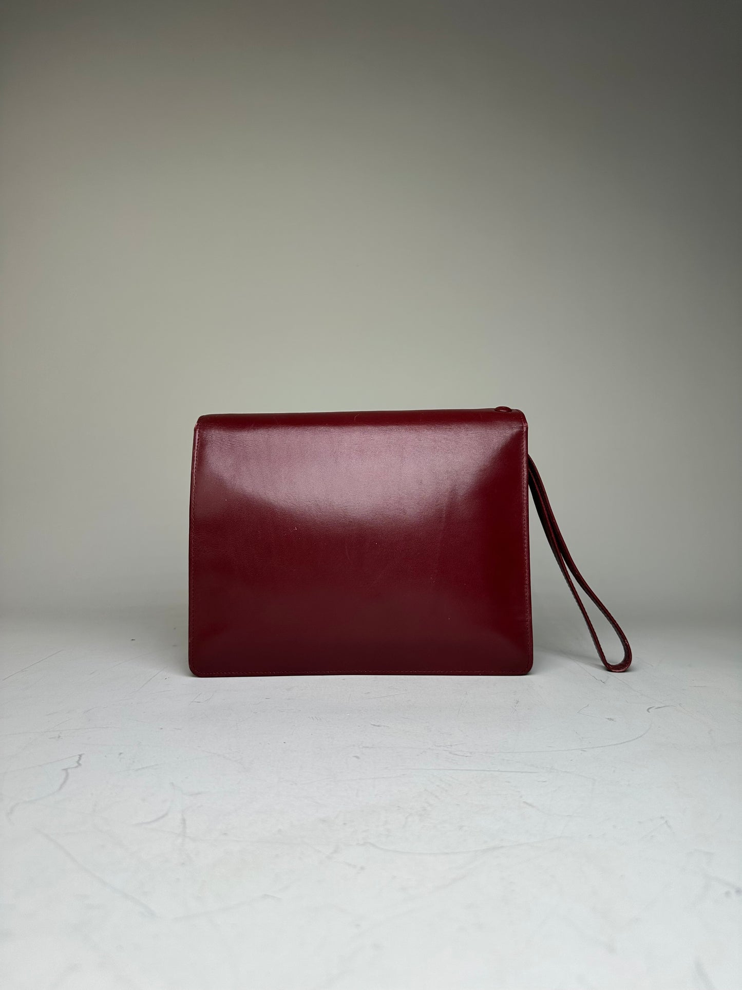Vintage Cartier Leather Clutch Bag Burgundy Gold-tone