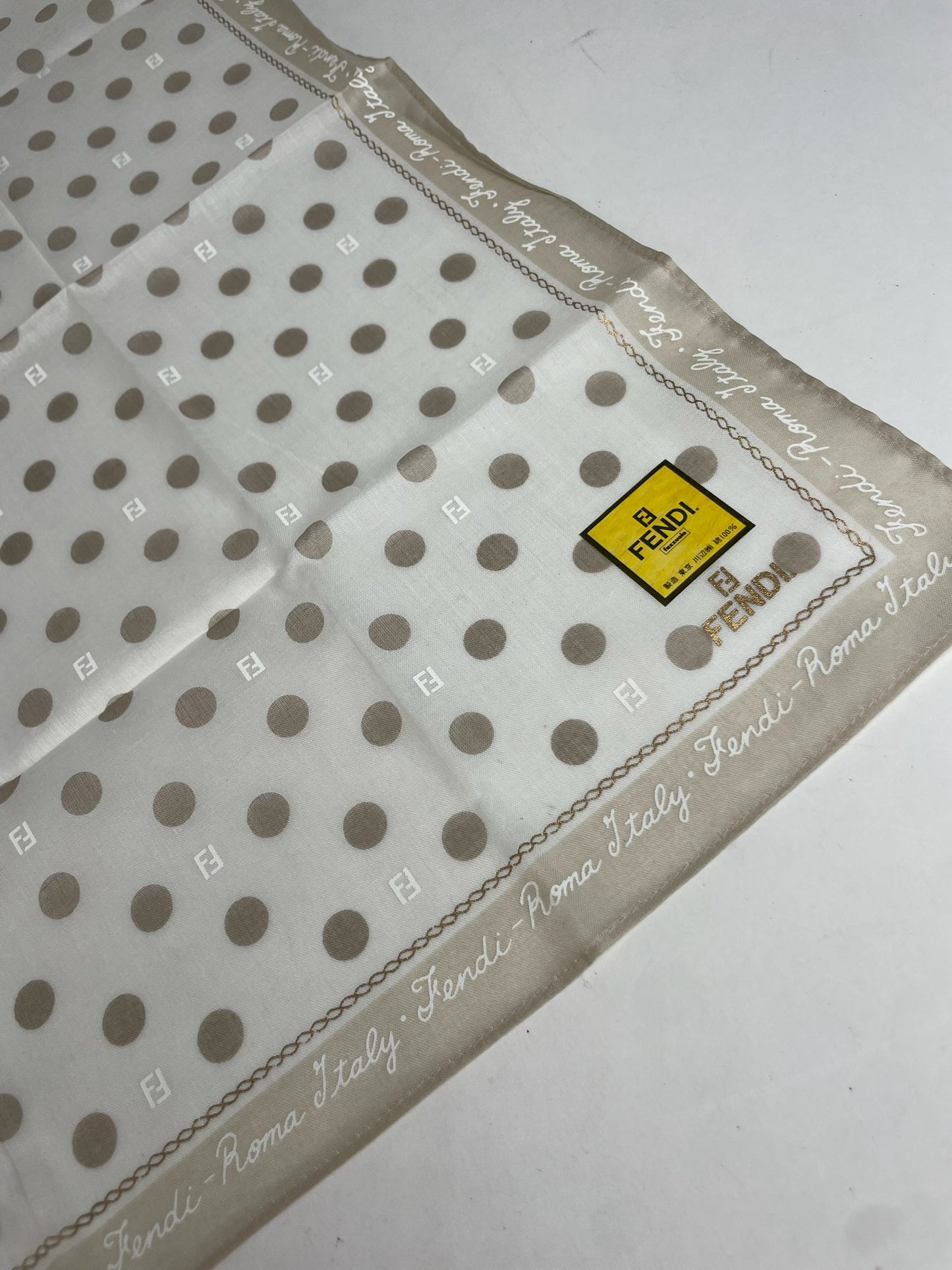 Vintage Fendi Polkadot Monogram Scarf White Grey