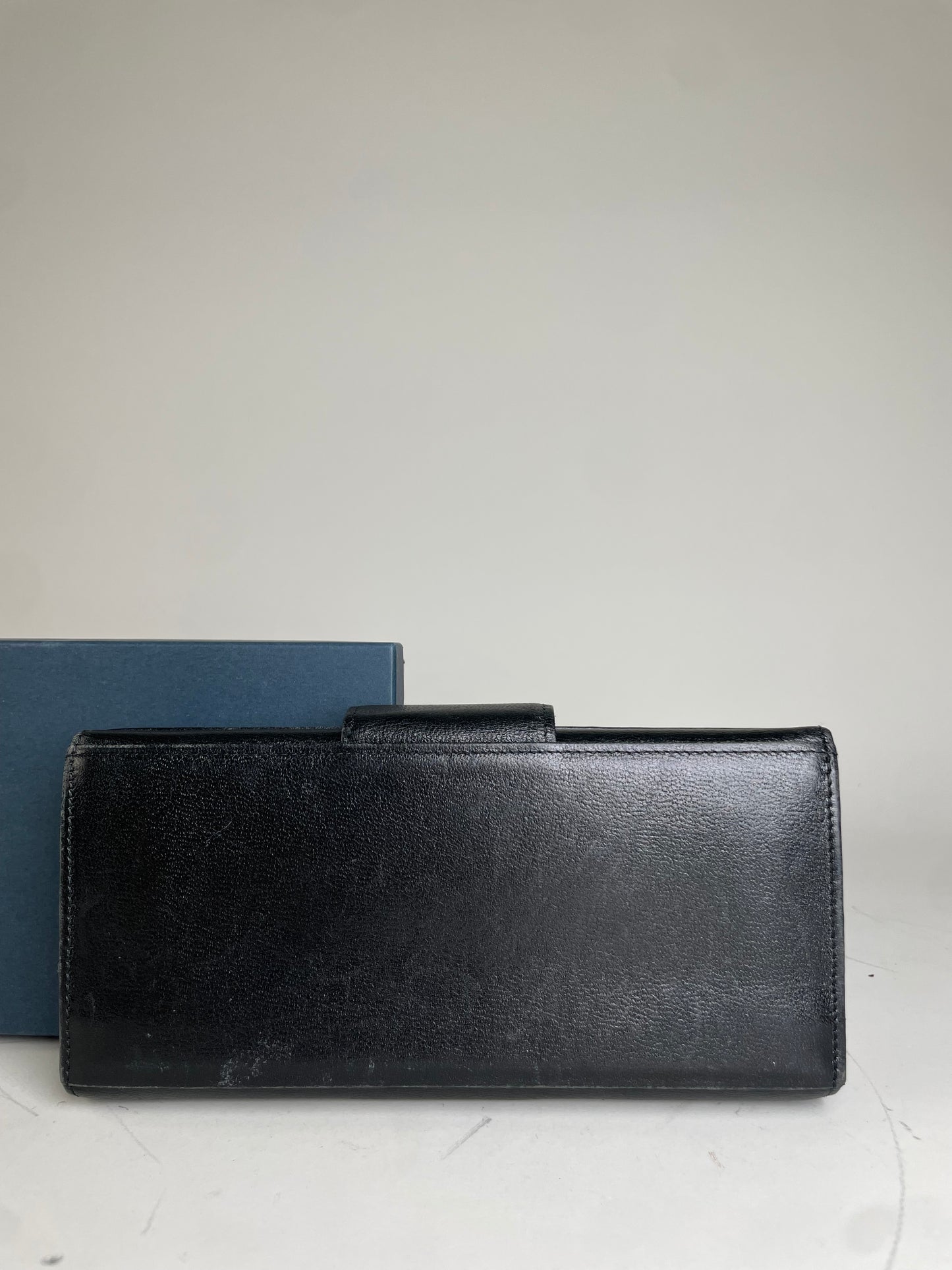 Vintage Givenchy Leather Wallet Black Gold Clasp